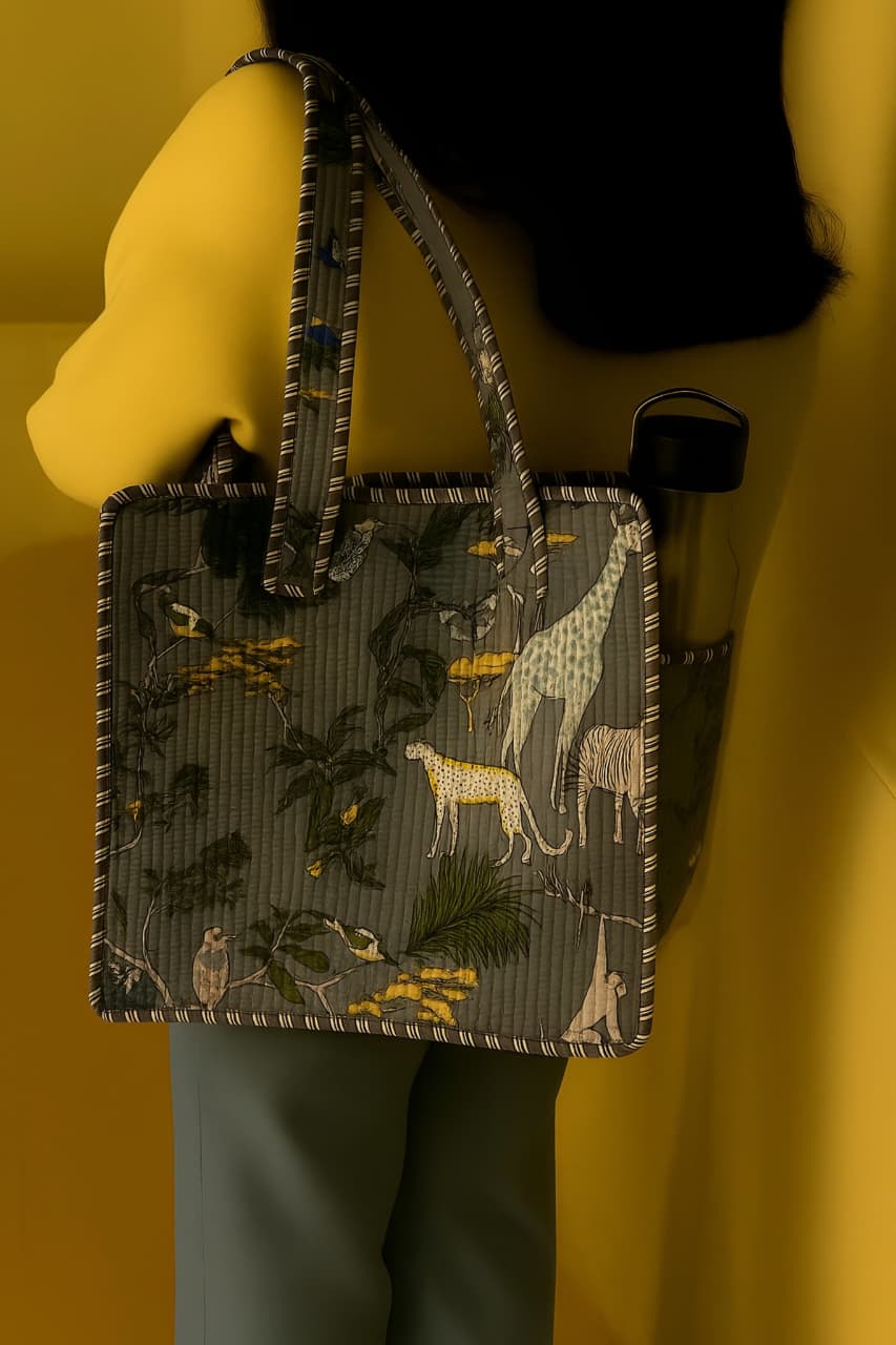 Pure cotton quilted small bags with side pocket (13x13 inches)