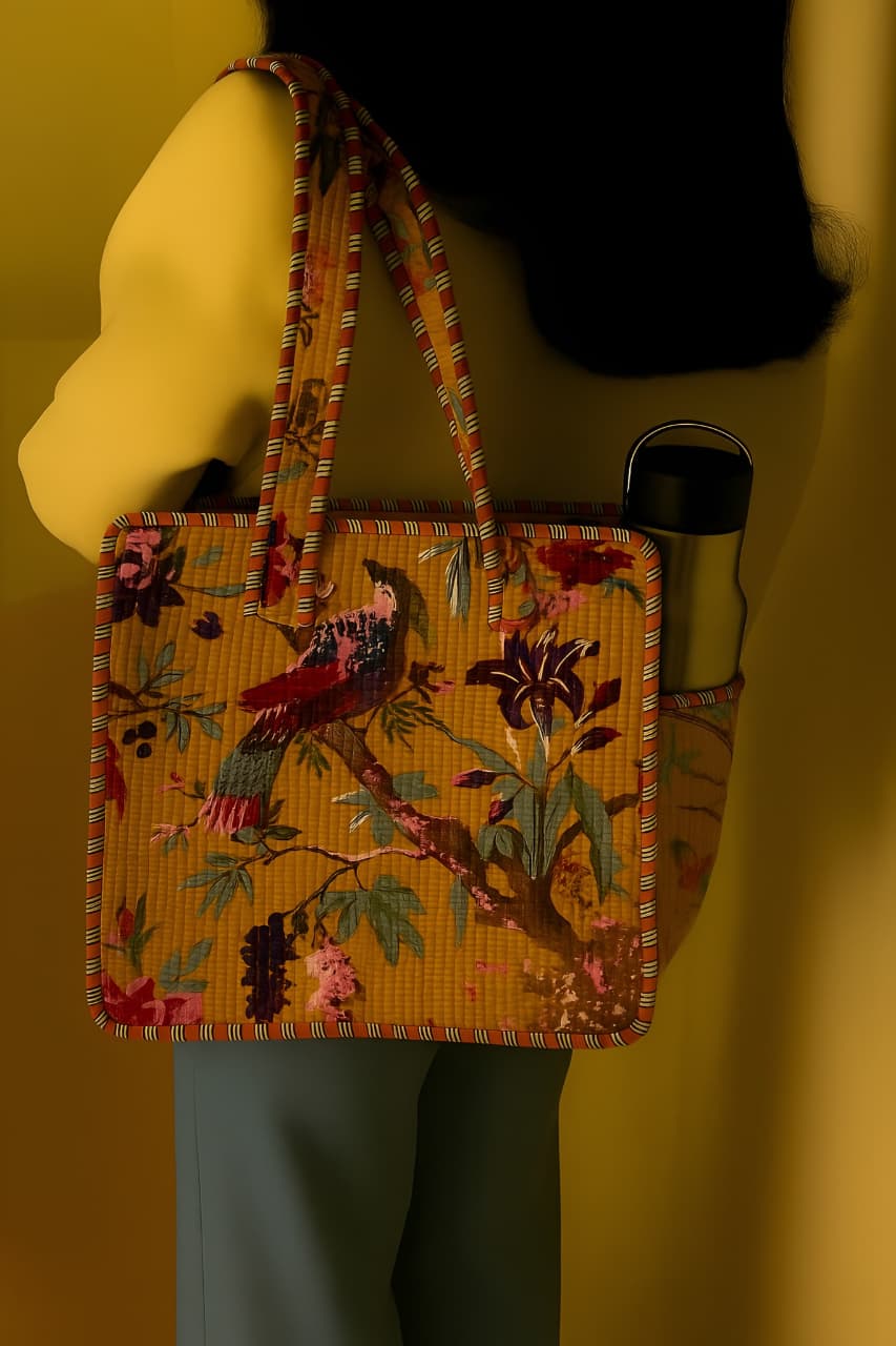 Pure cotton quilted small bags with side pocket (13x13 inches)