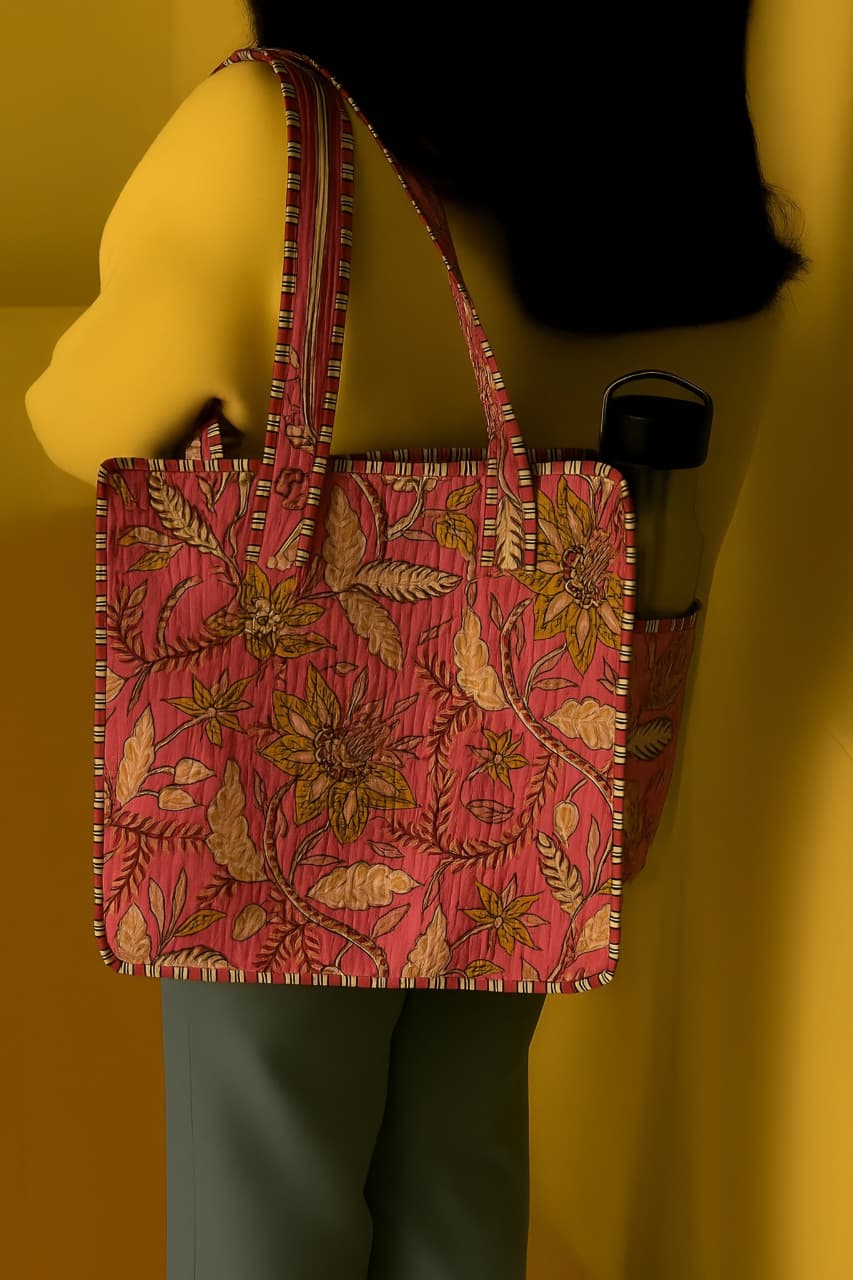 Pure cotton quilted small bags with side pocket (13x13 inches)