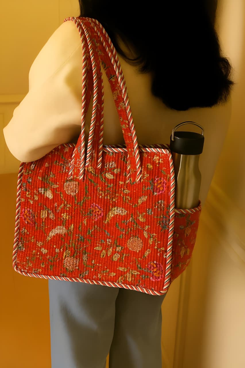 Pure cotton quilted small bags with side pocket (13x13 inches)