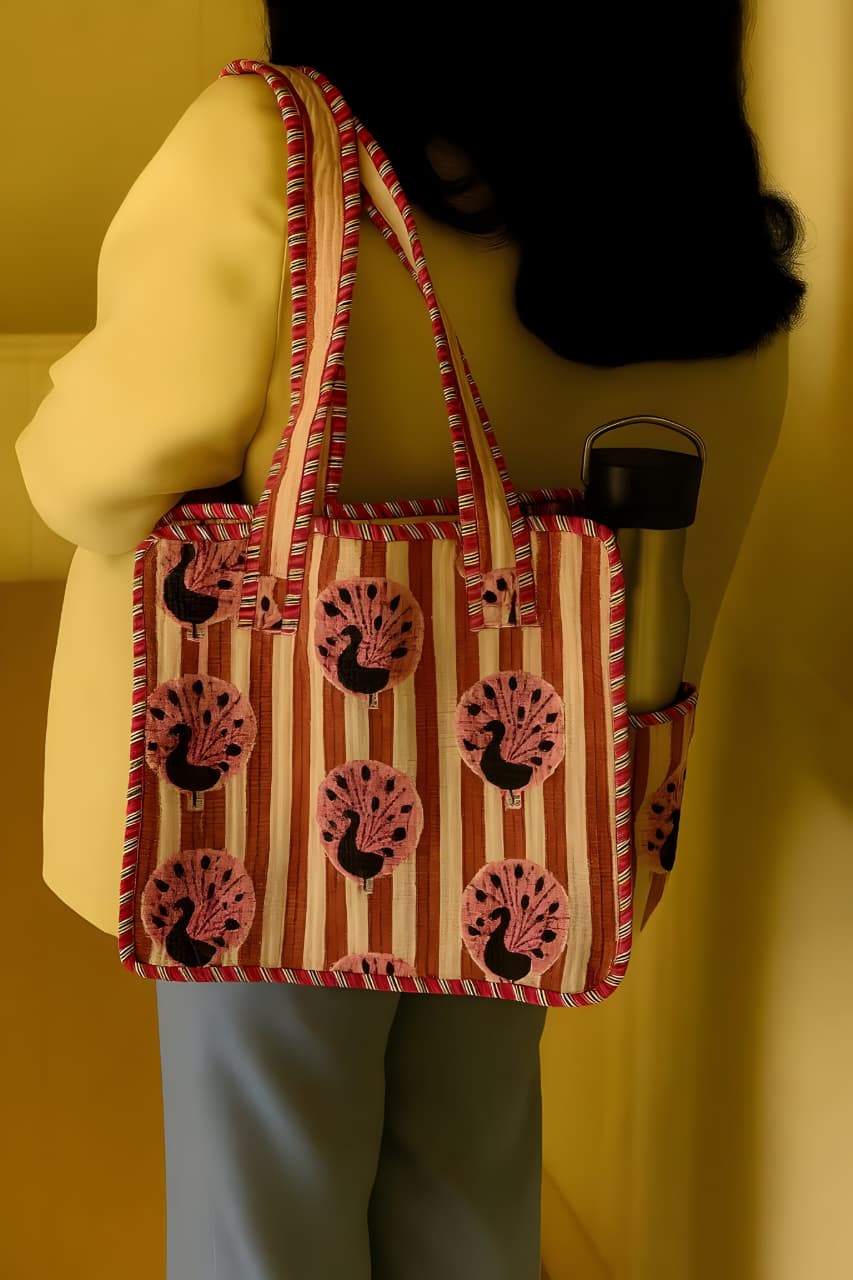 Pure cotton quilted small bags with side pocket (13x13 inches)