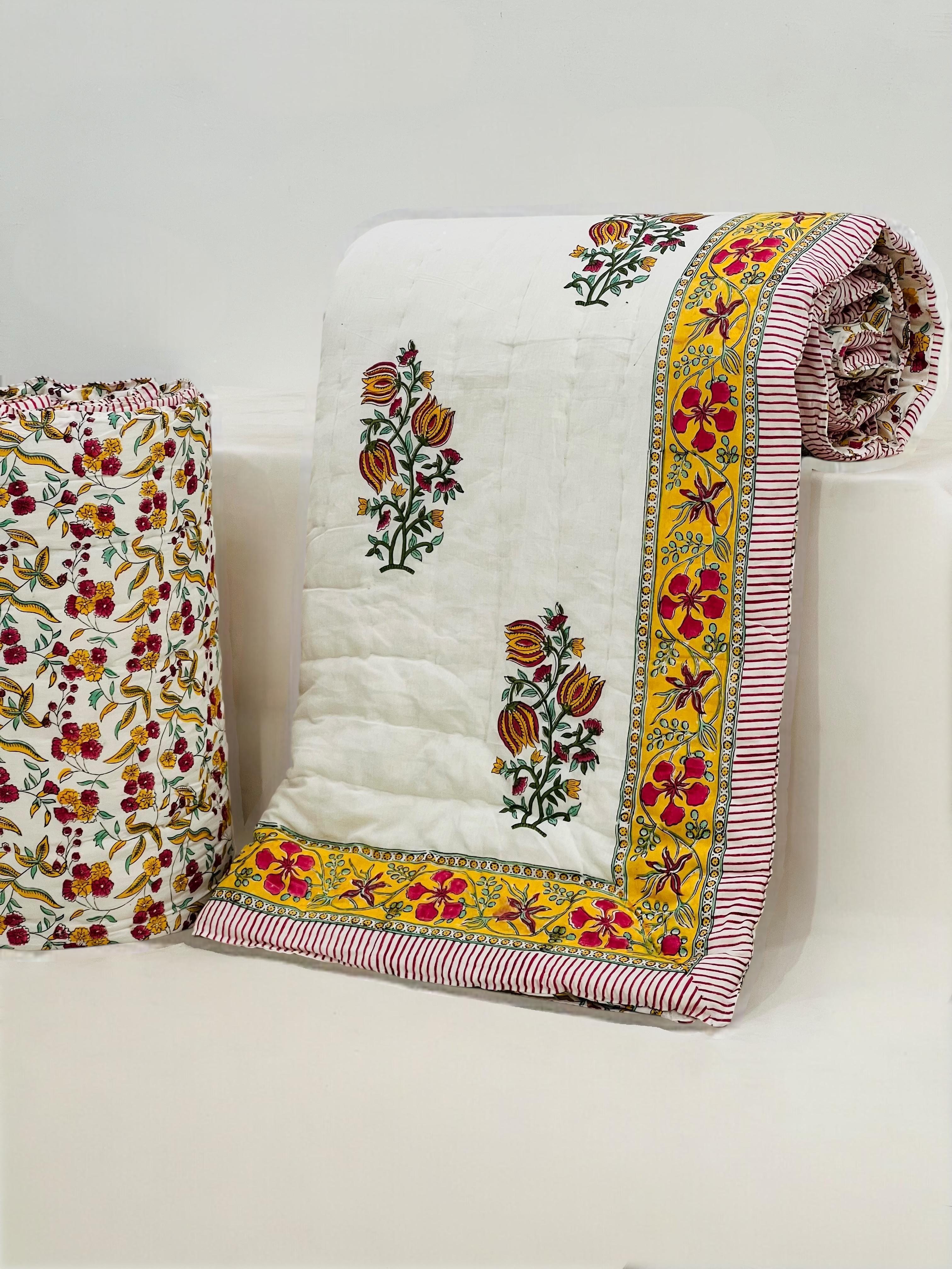 Pure mulmul cotton filled reversible double razai (90x108 inches)