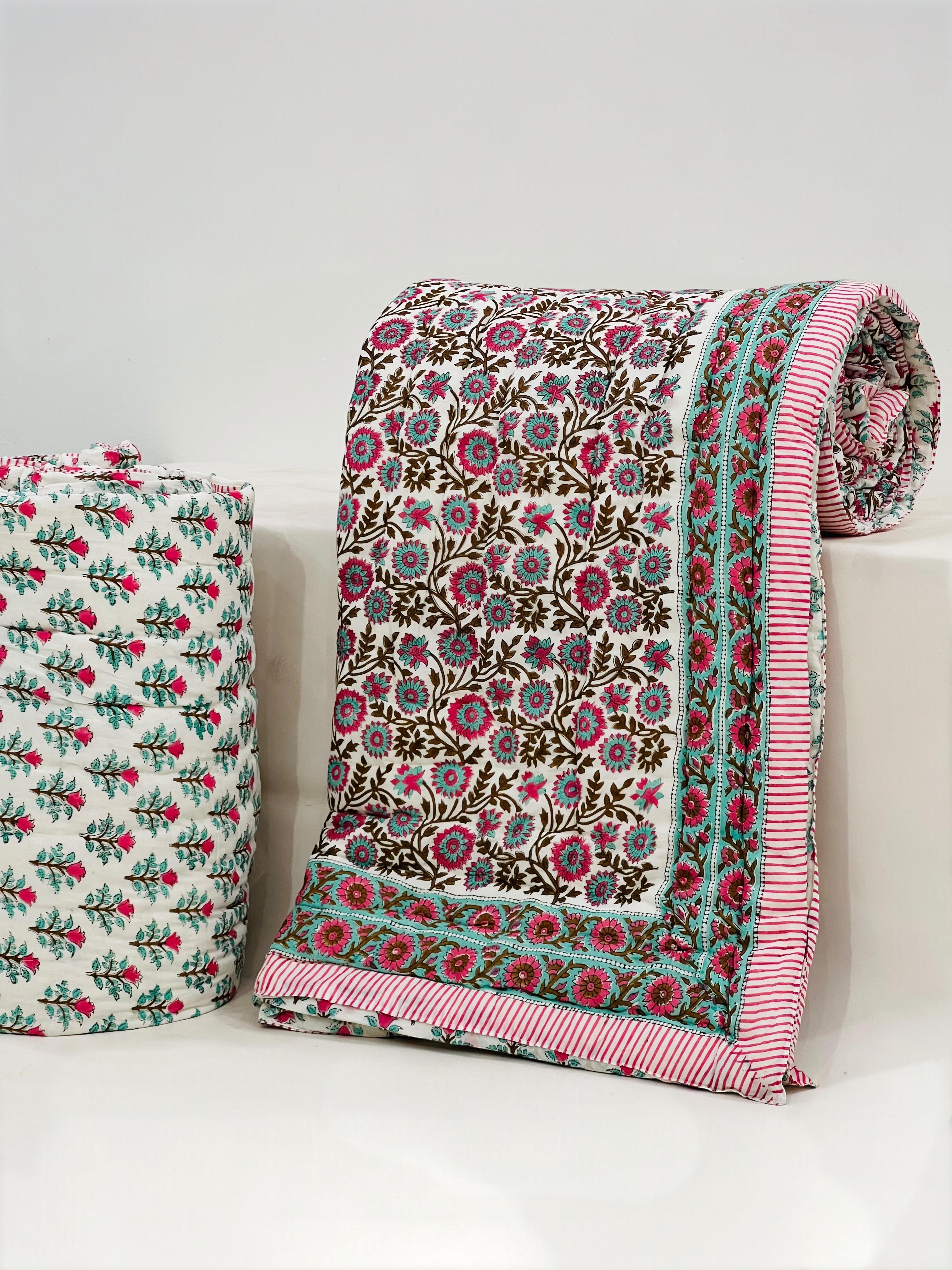 Pure mulmul cotton filled reversible double razai (90x108 inches)