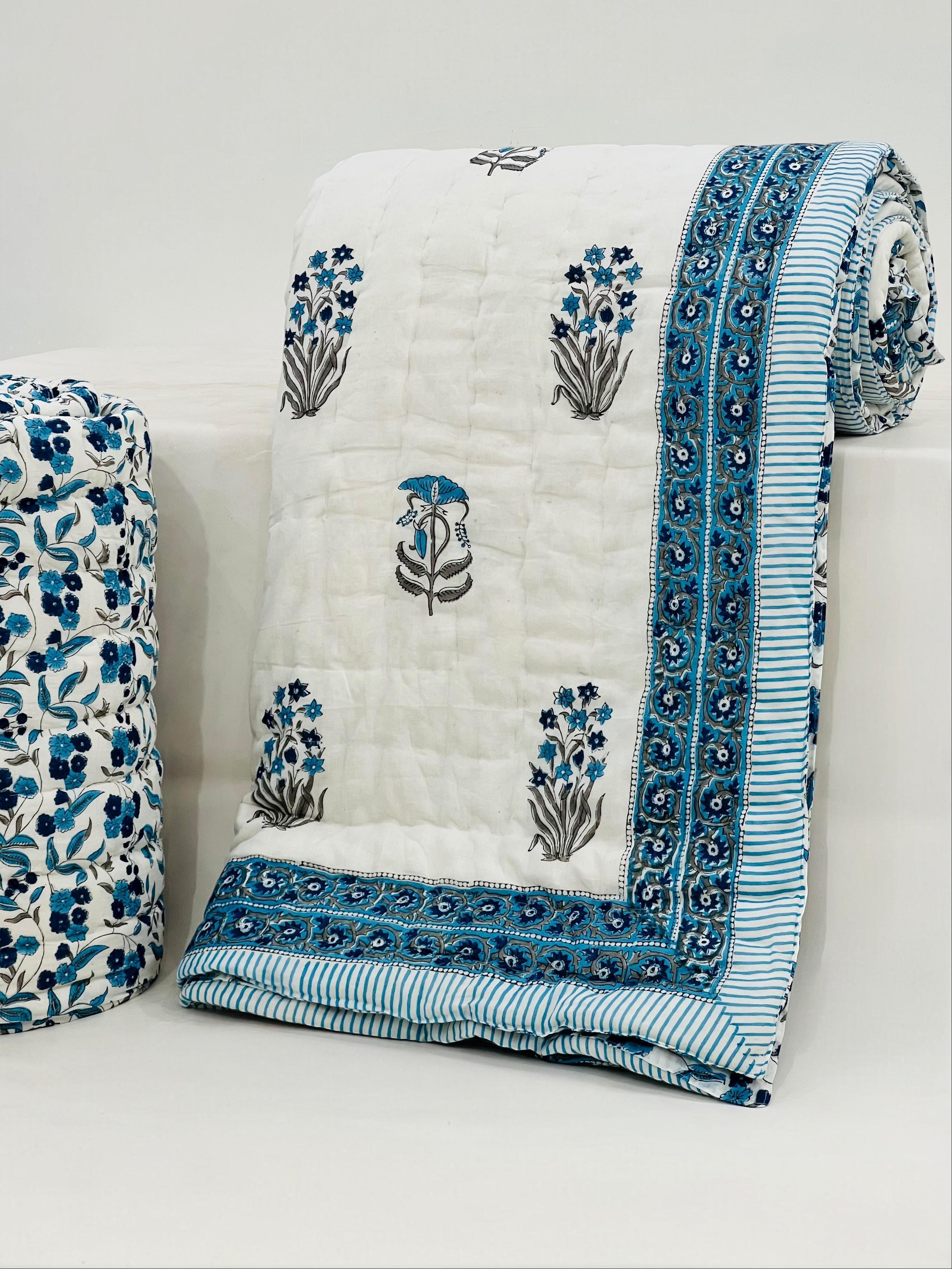 Pure mulmul cotton filled reversible double razai (90x108 inches)