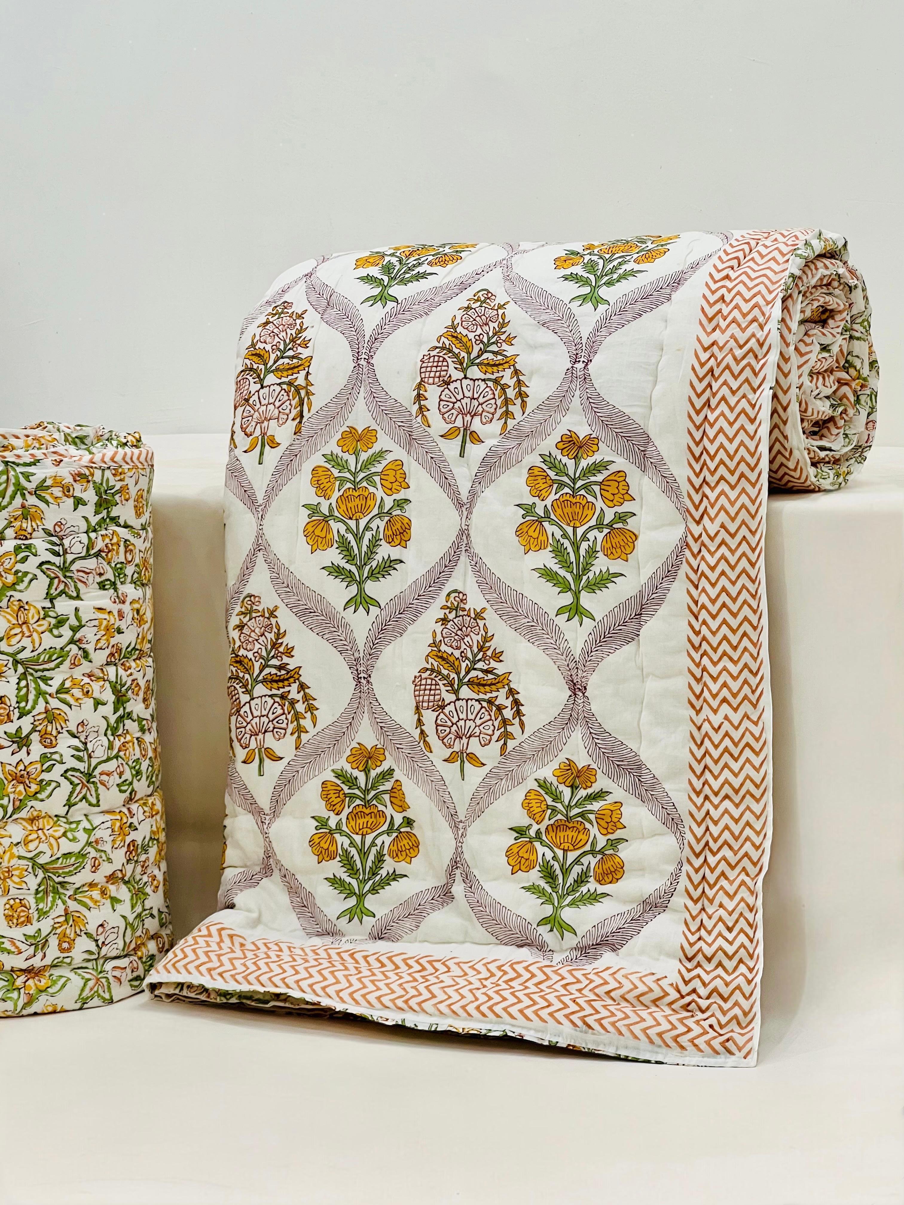 Hand quilted Pure mulmul cotton double razai (90x108 inches)