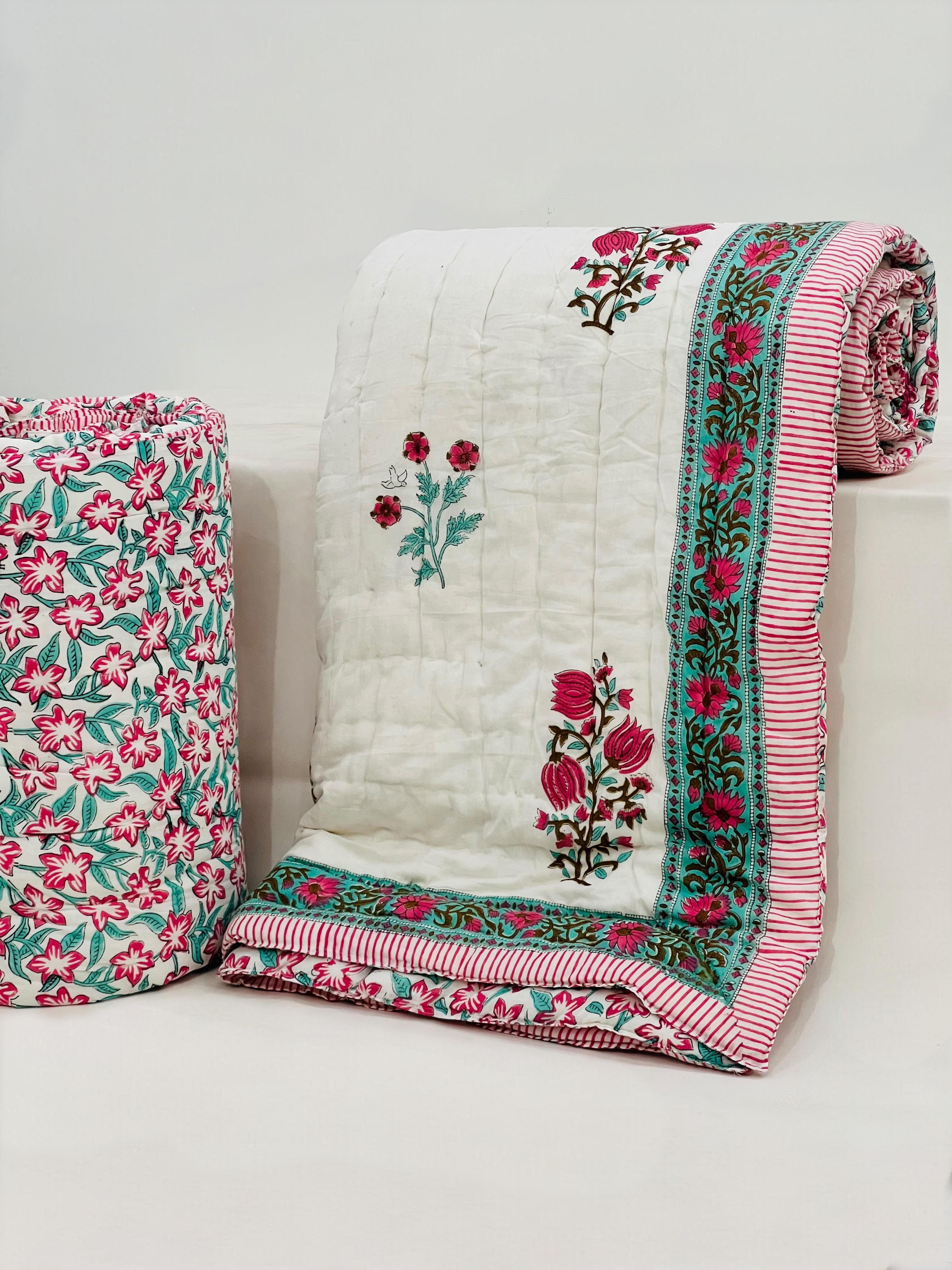 Pure mulmul cotton filled reversible double razai (90x108 inches)