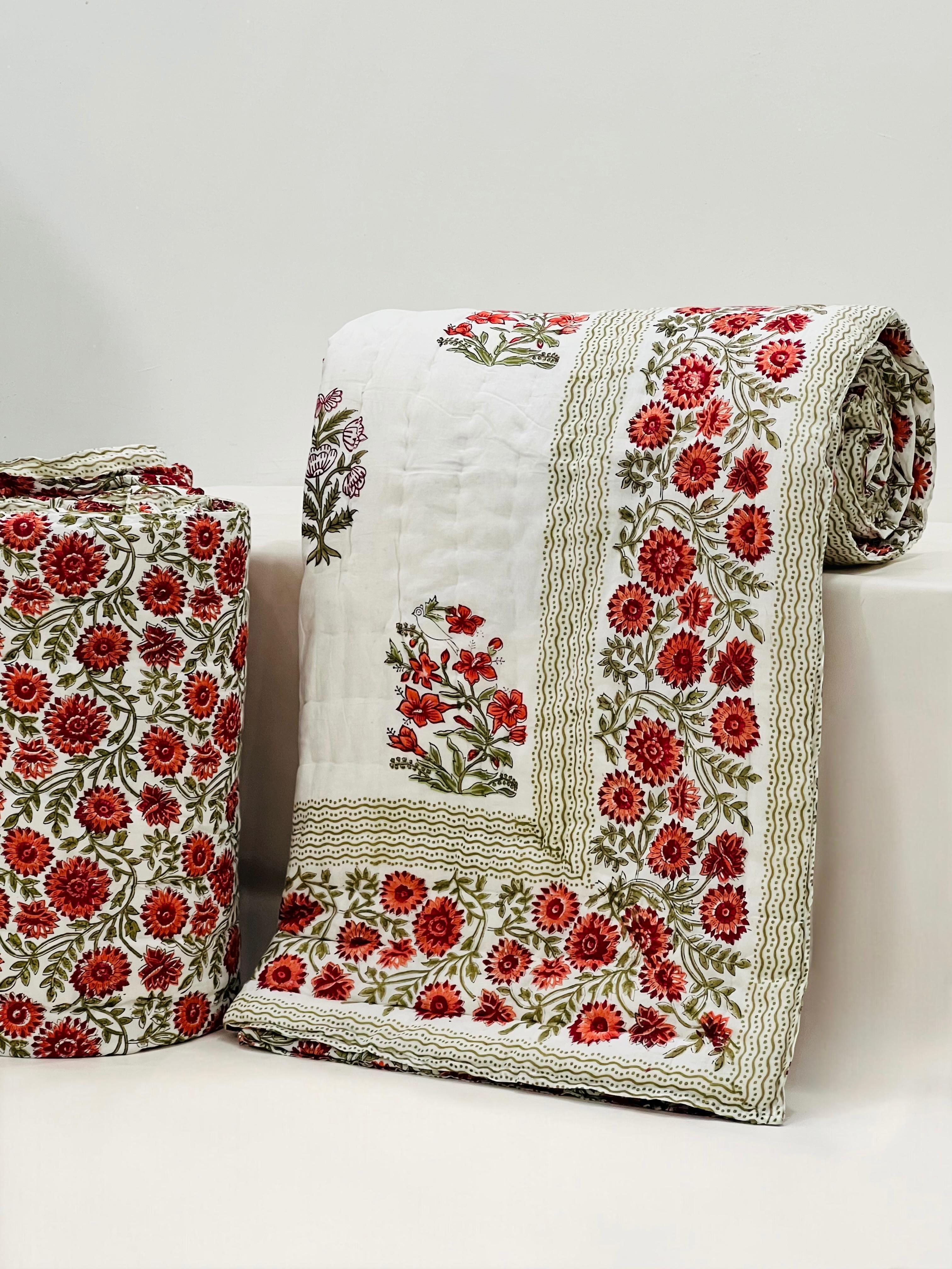 Pure mulmul cotton filled reversible double razai (90x108 inches)