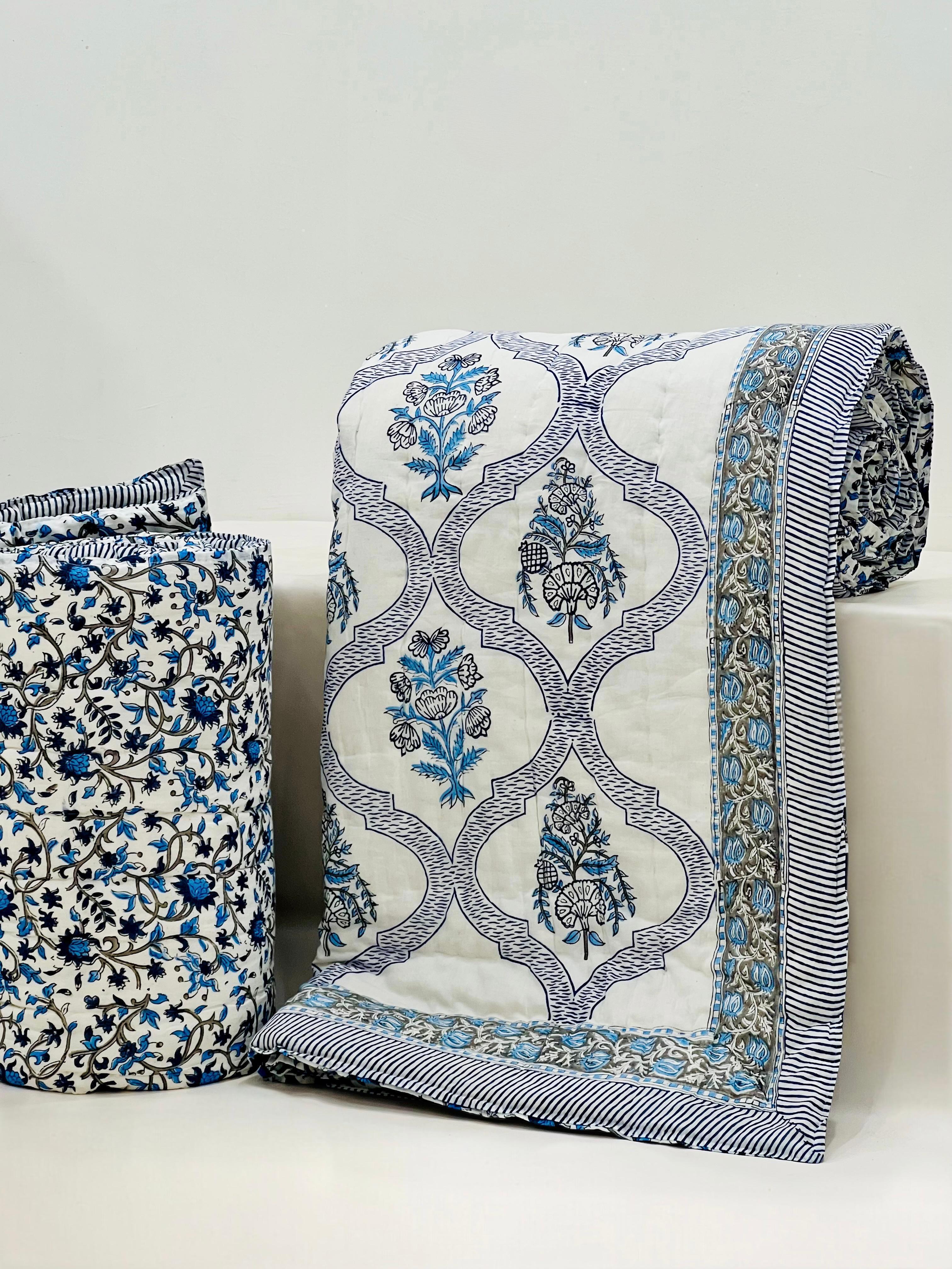 Pure mulmul cotton filled reversible double razai (90x108 inches)