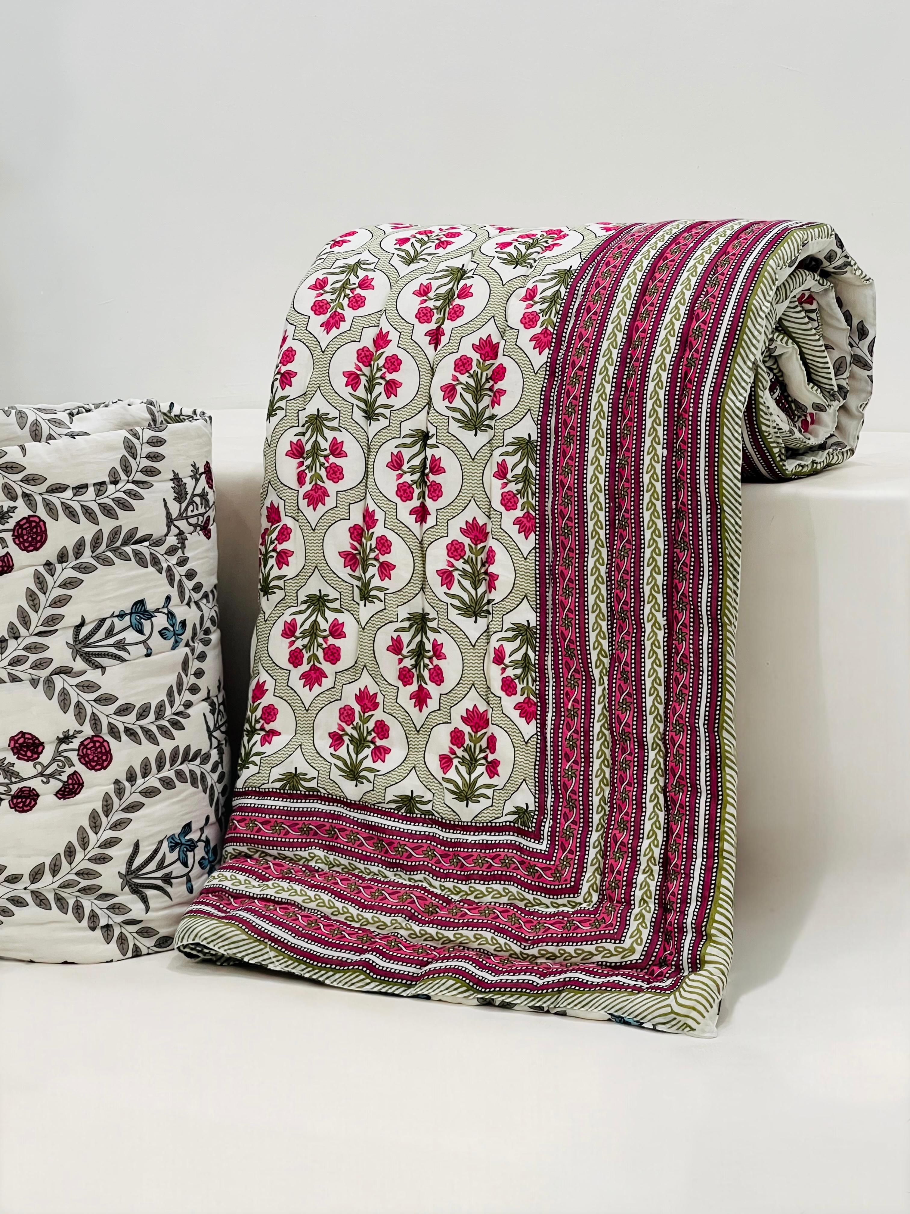 Pure mulmul cotton filled reversible double razai (90x108 inches)