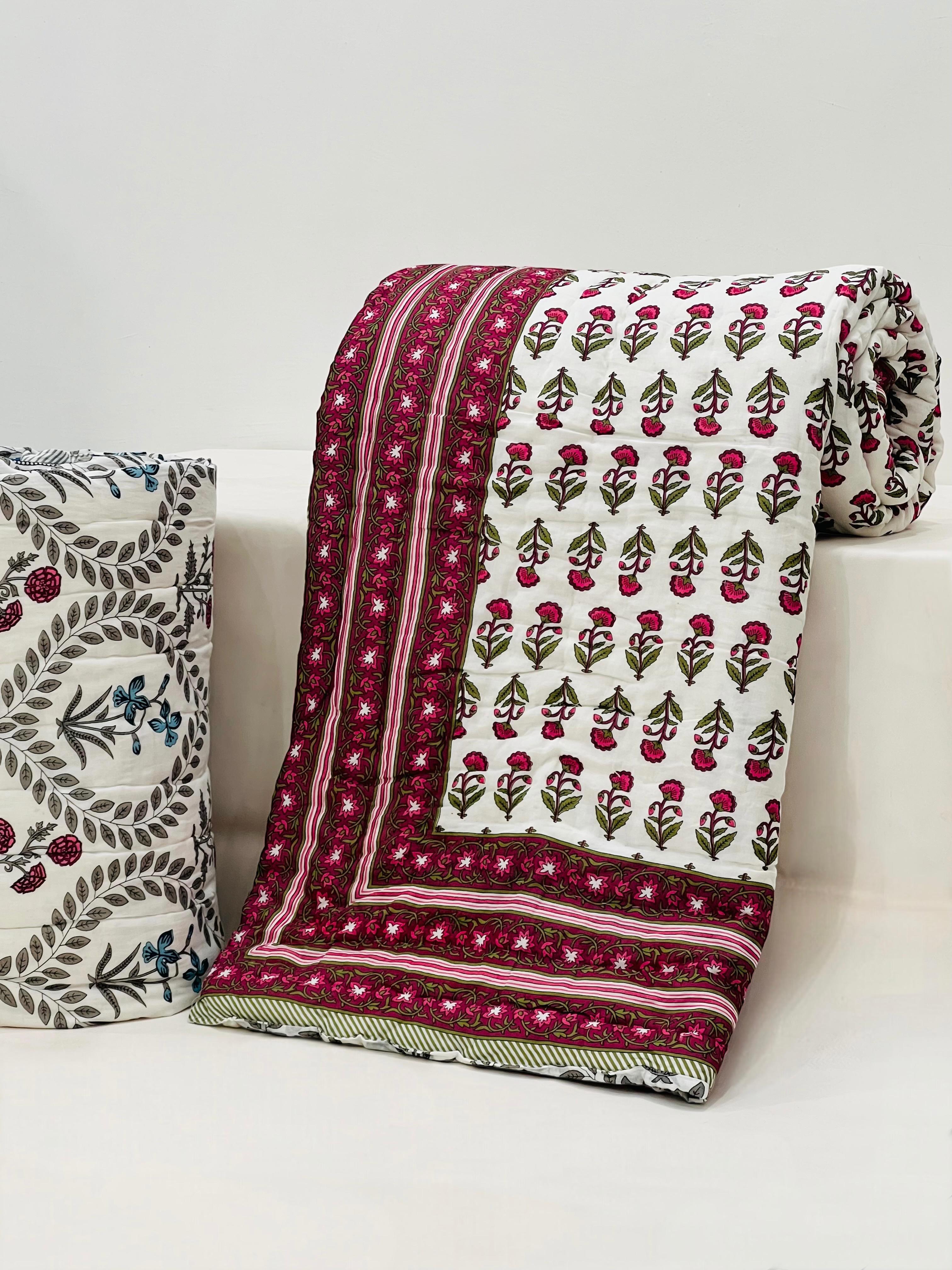 Pure mulmul cotton filled reversible double razai (90x108 inches)