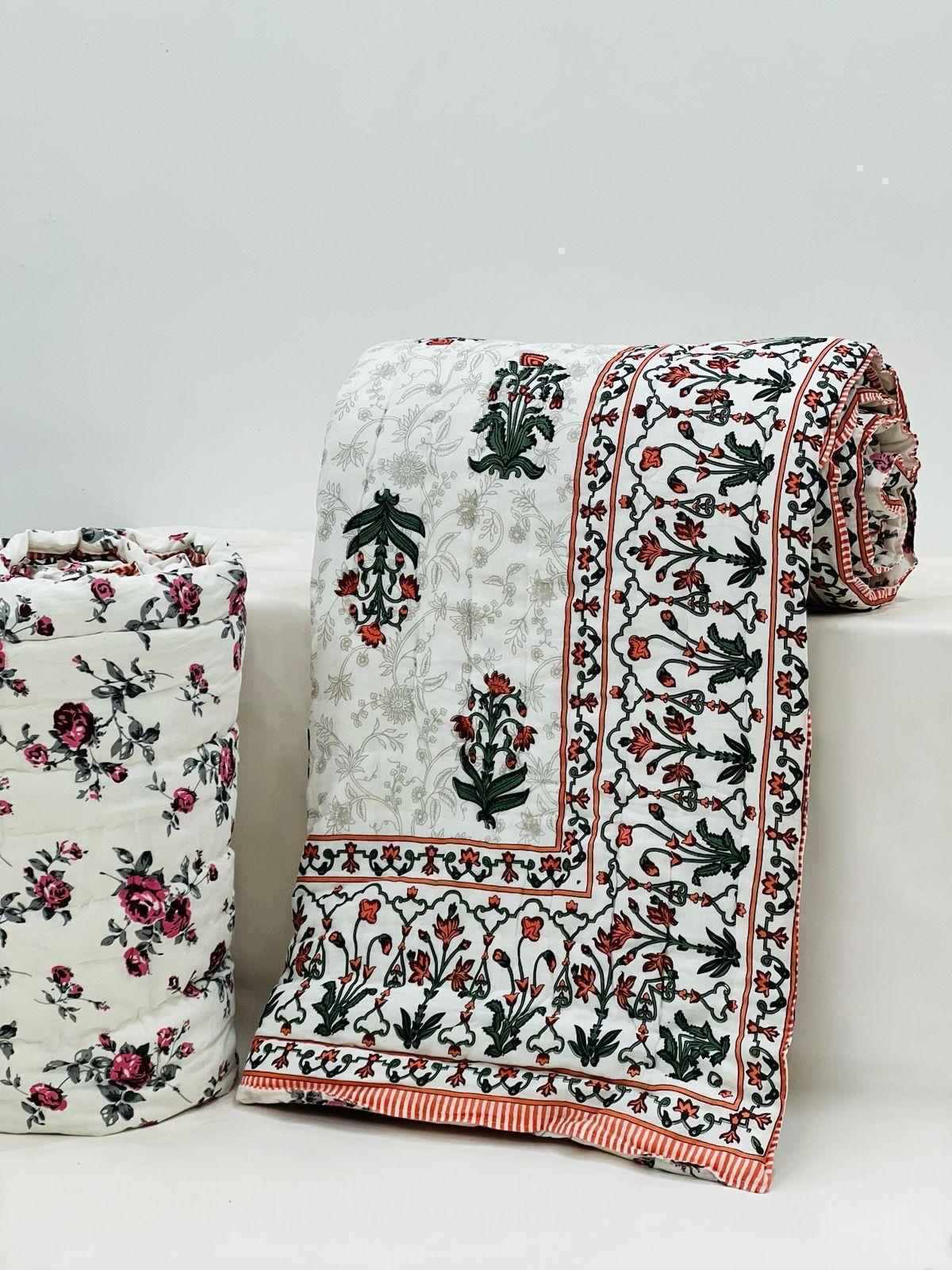 Pure mulmul cotton filled reversible double razai (90x108 inches)