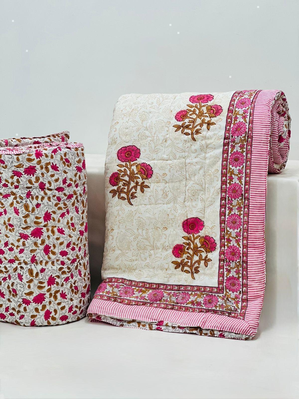 Pure mulmul cotton filled reversible double razai (90x108 inches)