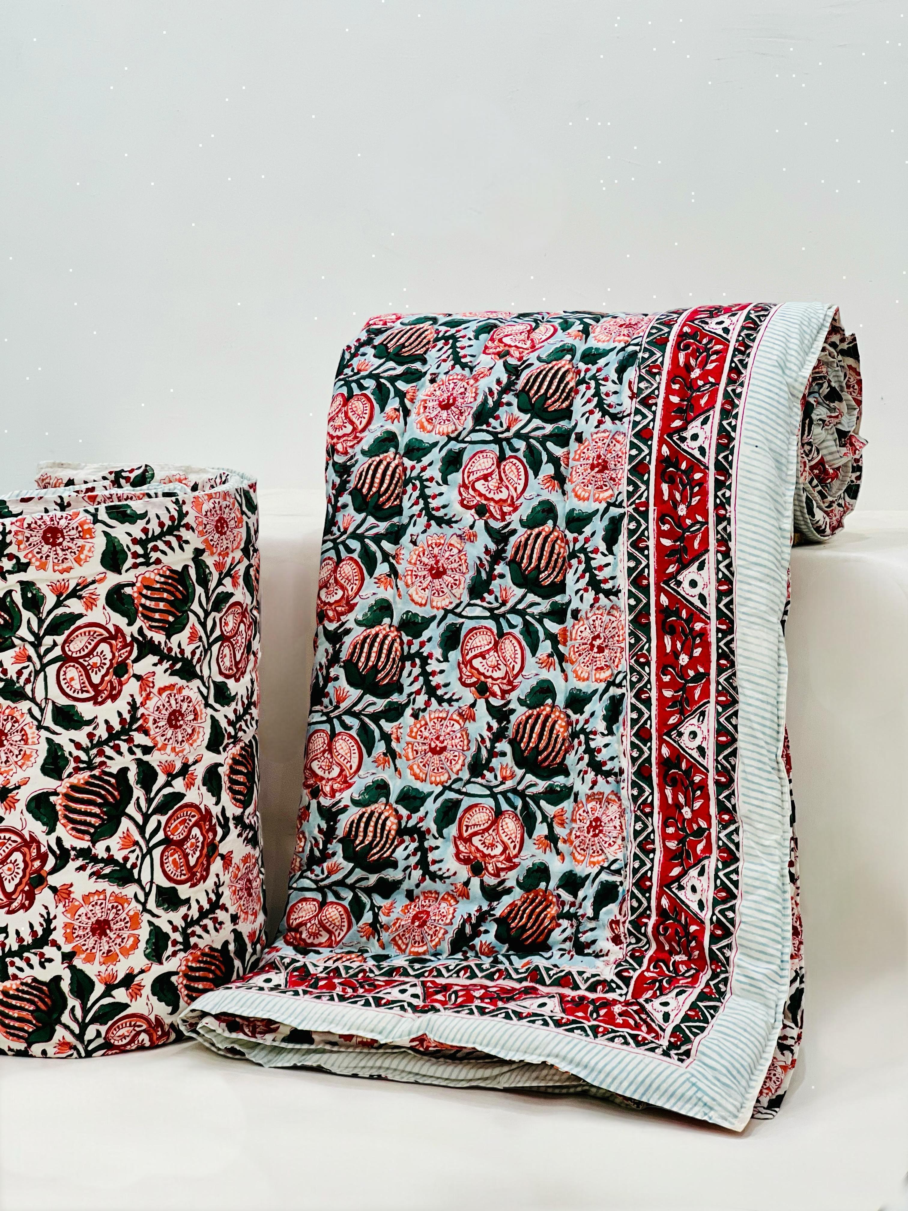 Pure mulmul cotton filled reversible double razai (90x108 inches)