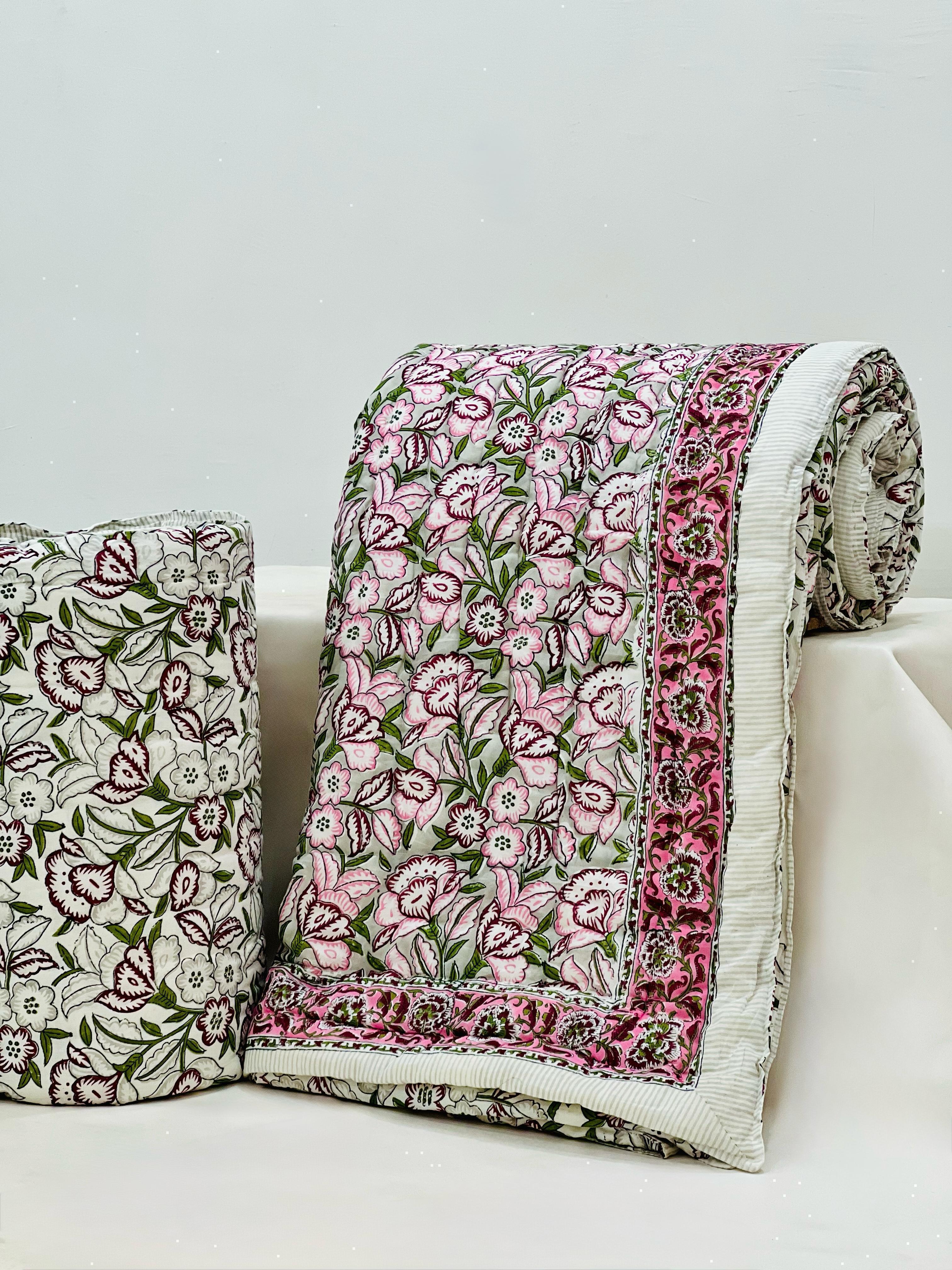 Pure mulmul cotton filled reversible double razai (90x108 inches)