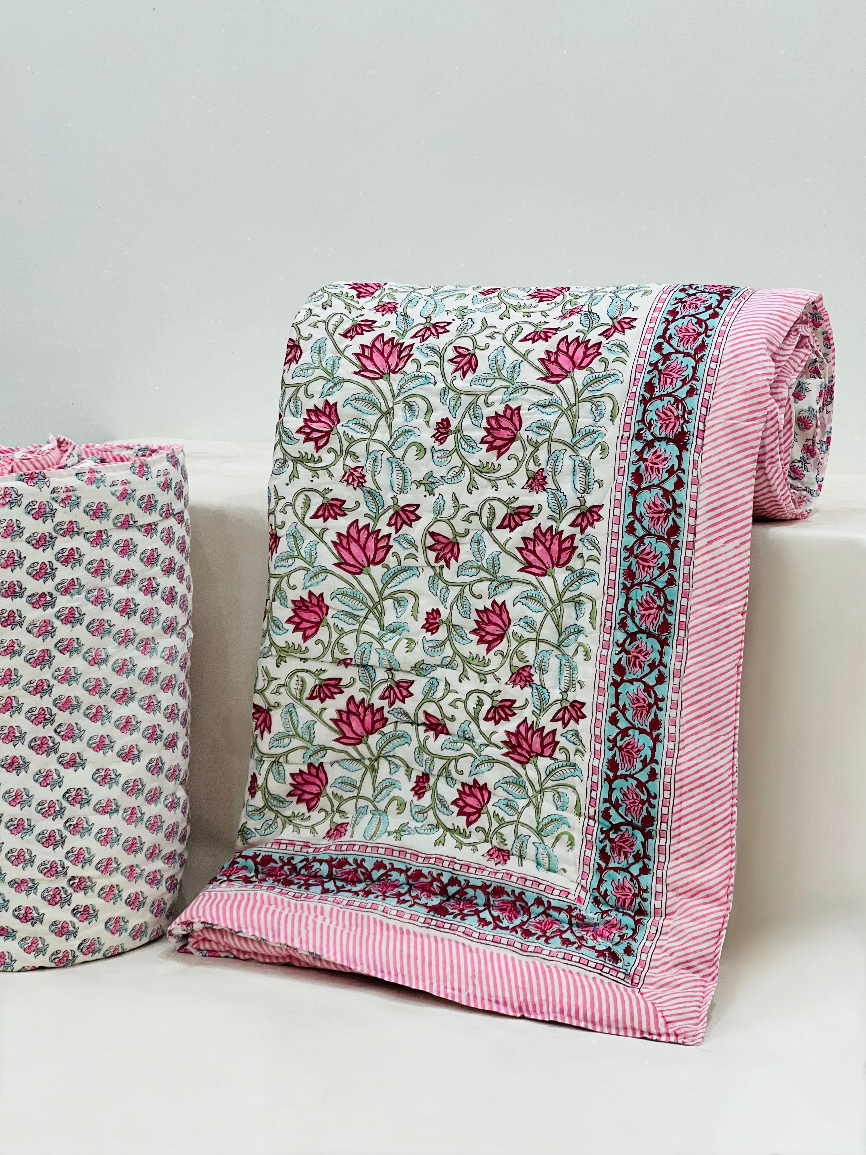 Pure mulmul cotton filled reversible double razai (90x108 inches)