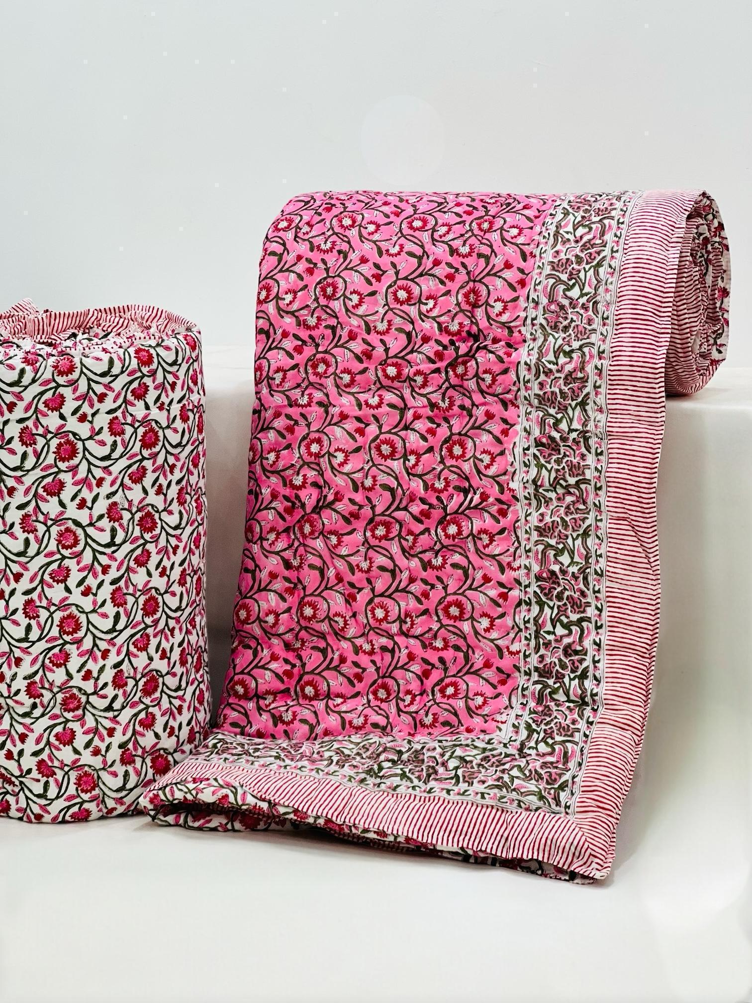 Pure mulmul cotton filled reversible double razai (90x108 inches)