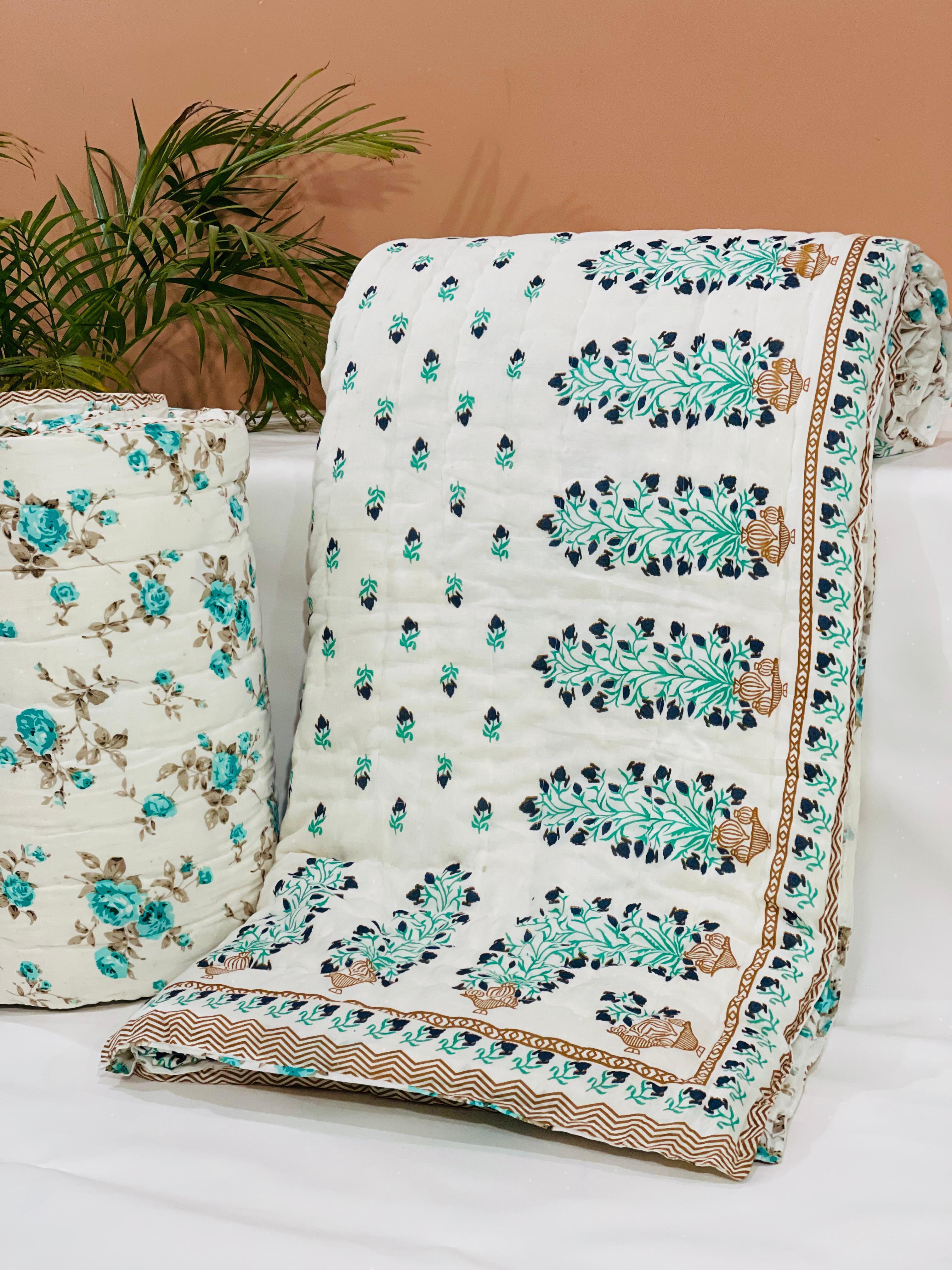 Pure mulmul cotton filled reversible double razai (90x108 inches)