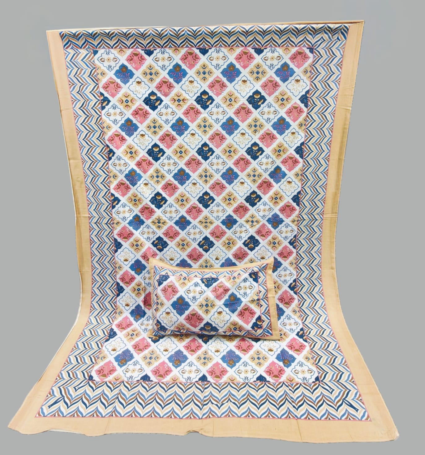 Pure cotton single bedsheet with 1 pillow cover (Size 60x90 inches)