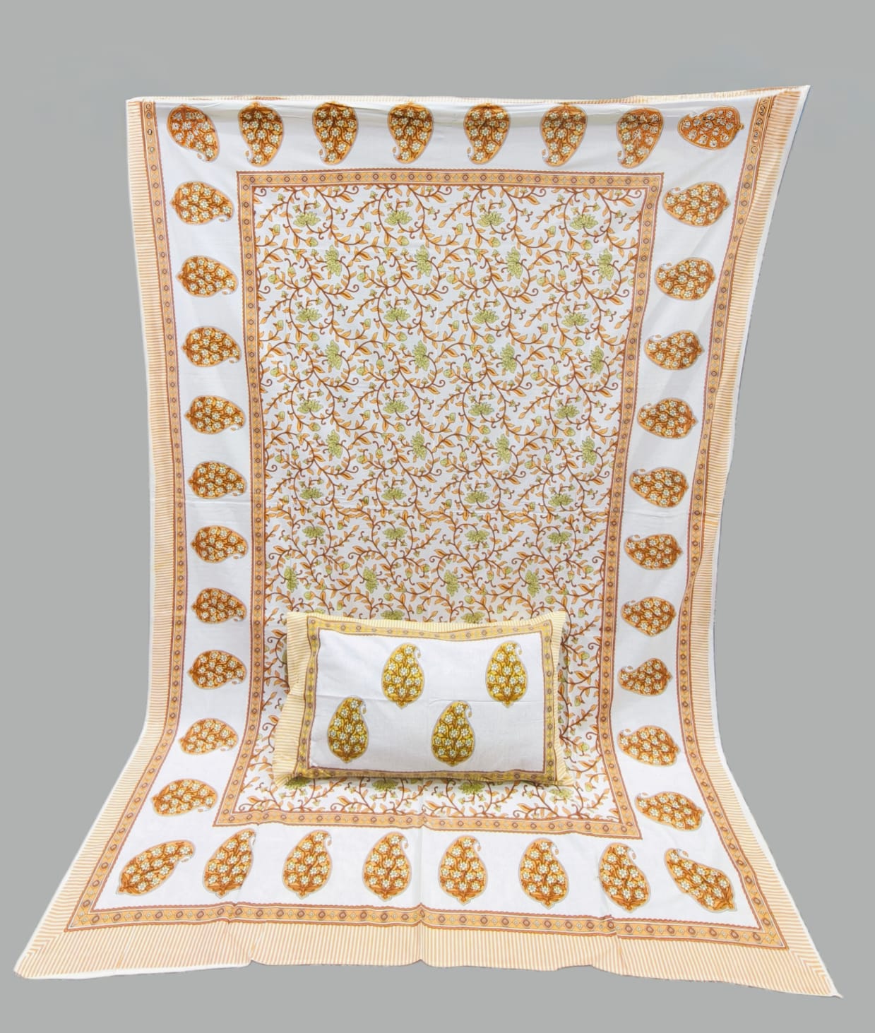 Pure cotton single bedsheet with 1 pillow cover (Size 60x90 inches)