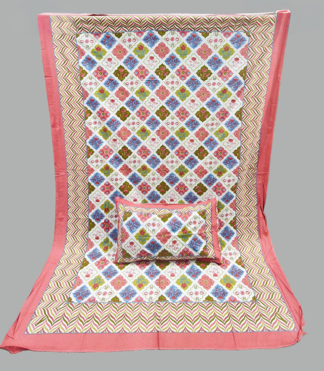 Pure cotton single bedsheet with 1 pillow cover (Size 60x90 inches)