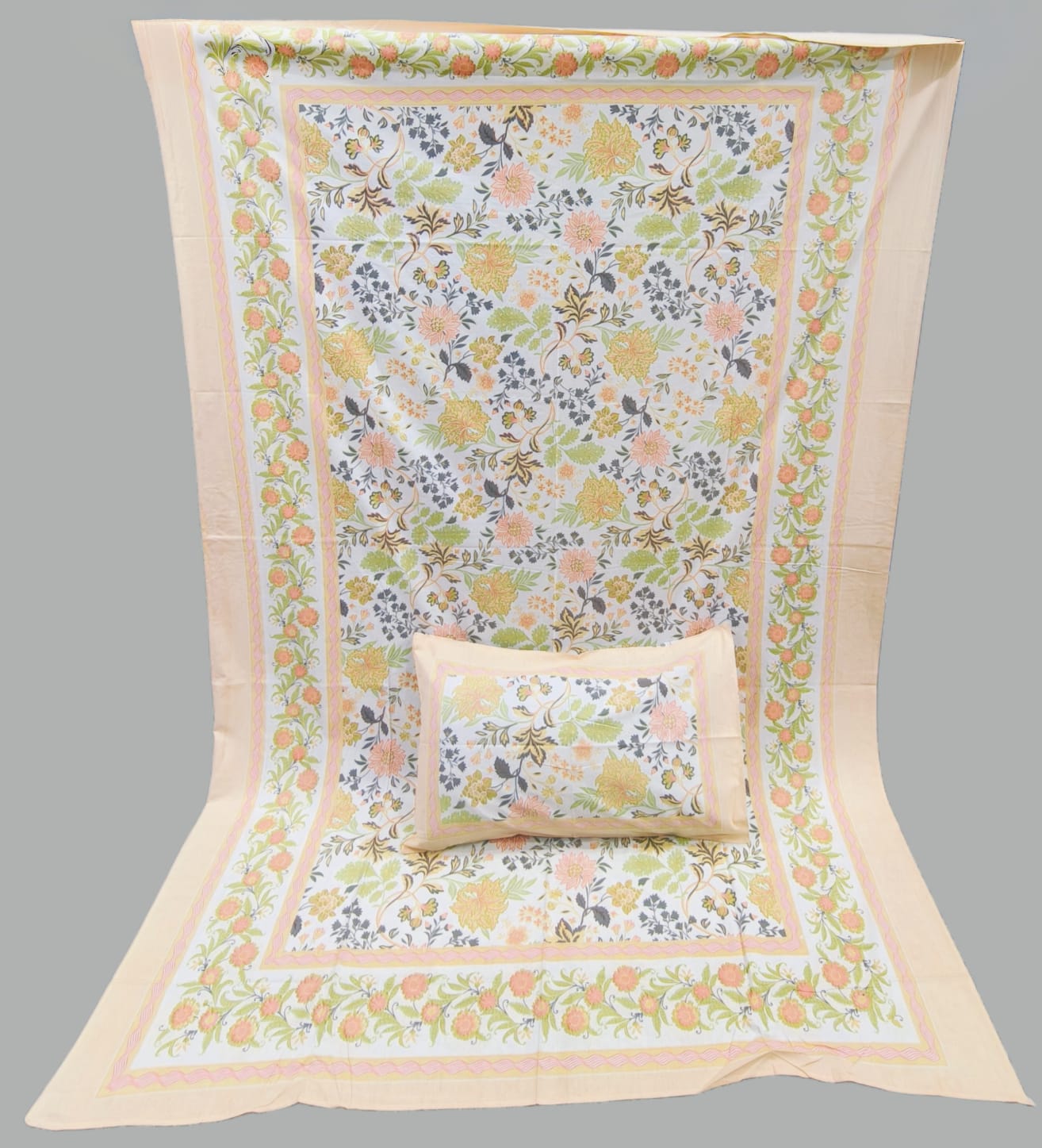 Pure cotton single bedsheet with 1 pillow cover (Size 60x90 inches)