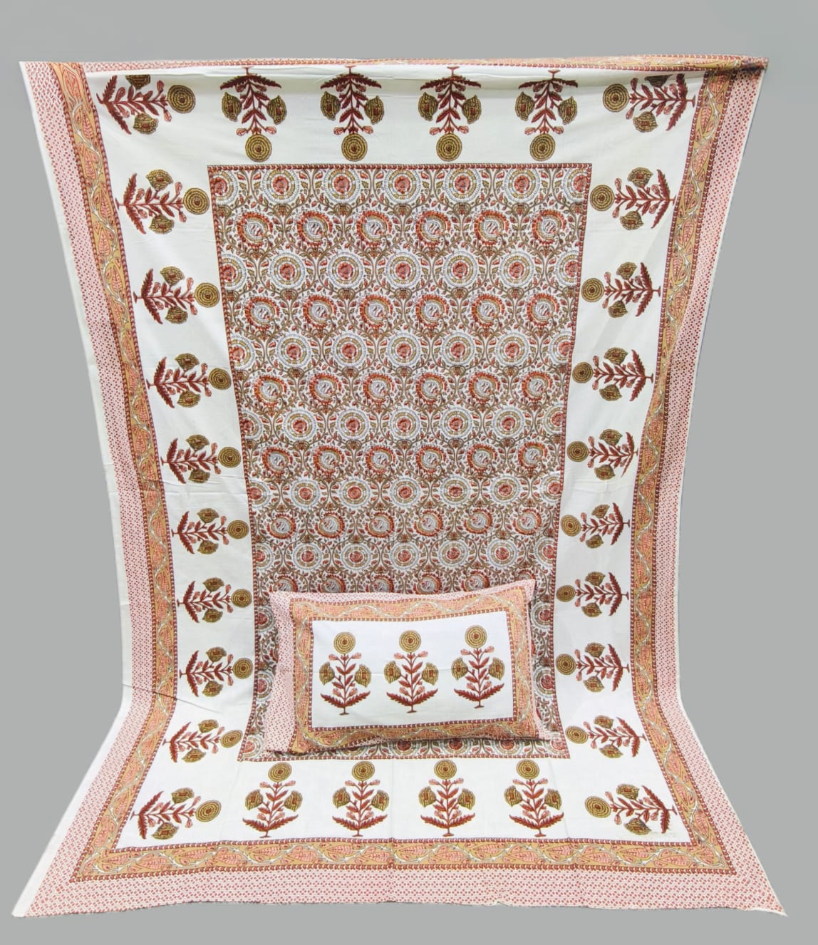 Pure cotton single bedsheet with 1 pillow cover (Size 60x90 inches)