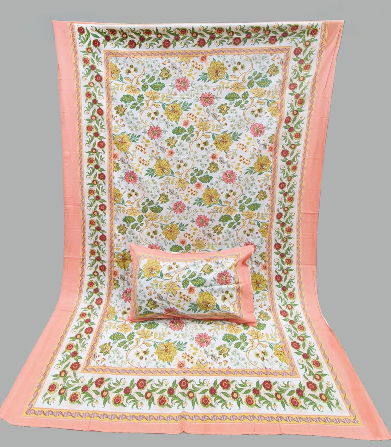 Pure cotton single bedsheet with 1 pillow cover (Size 60x90 inches)