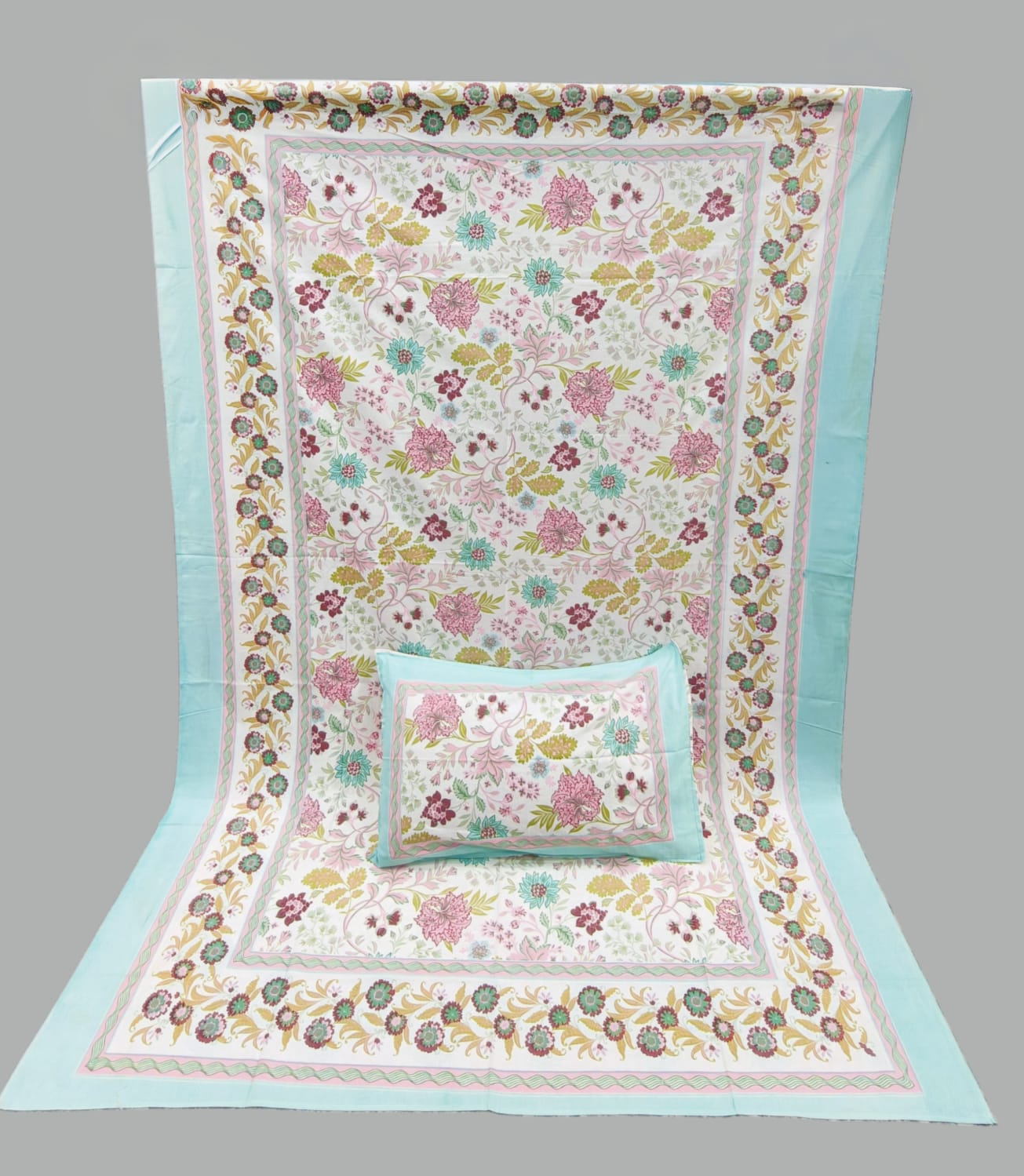 Pure cotton single bedsheet with 1 pillow cover (Size 60x90 inches)