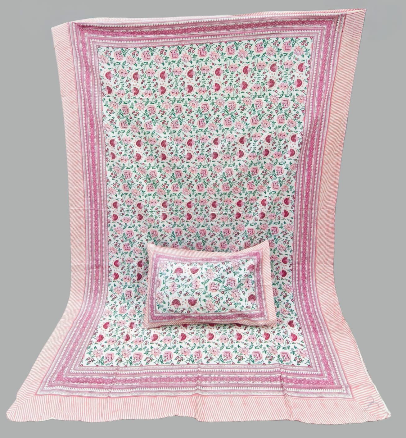 Pure cotton single bedsheet with 1 pillow cover (Size 60x90 inches)