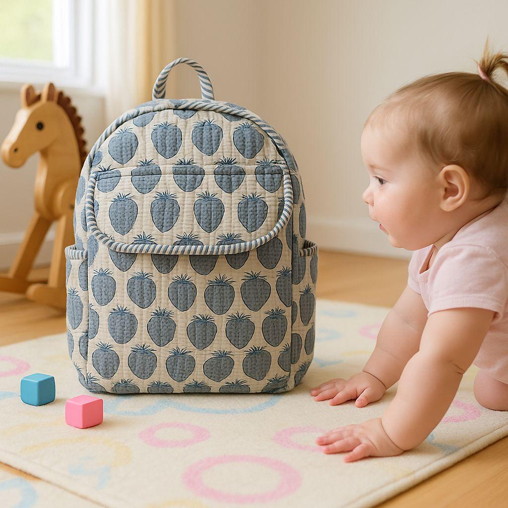 Pure cotton quilted kids backpacks - 15x7 inches