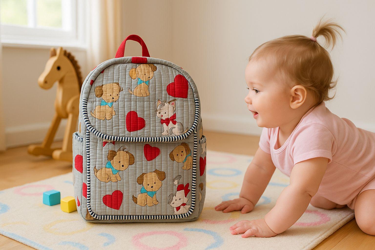 Pure cotton quilted kids backpacks - 15x7 inches