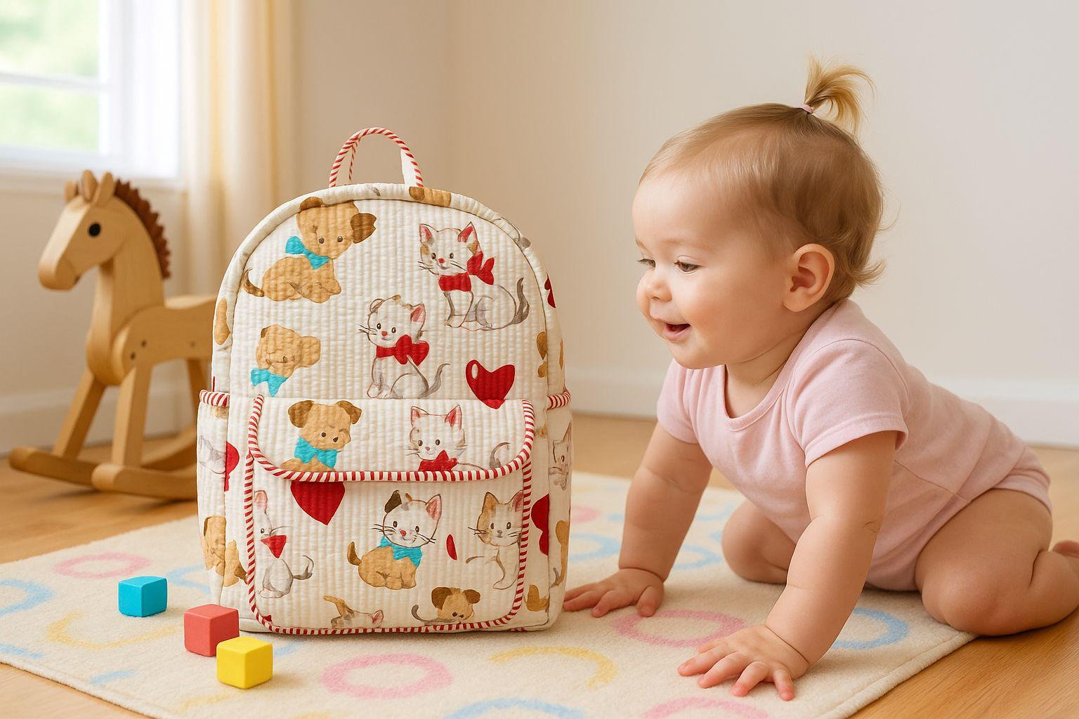 Pure cotton quilted kids backpacks - 15x7 inches
