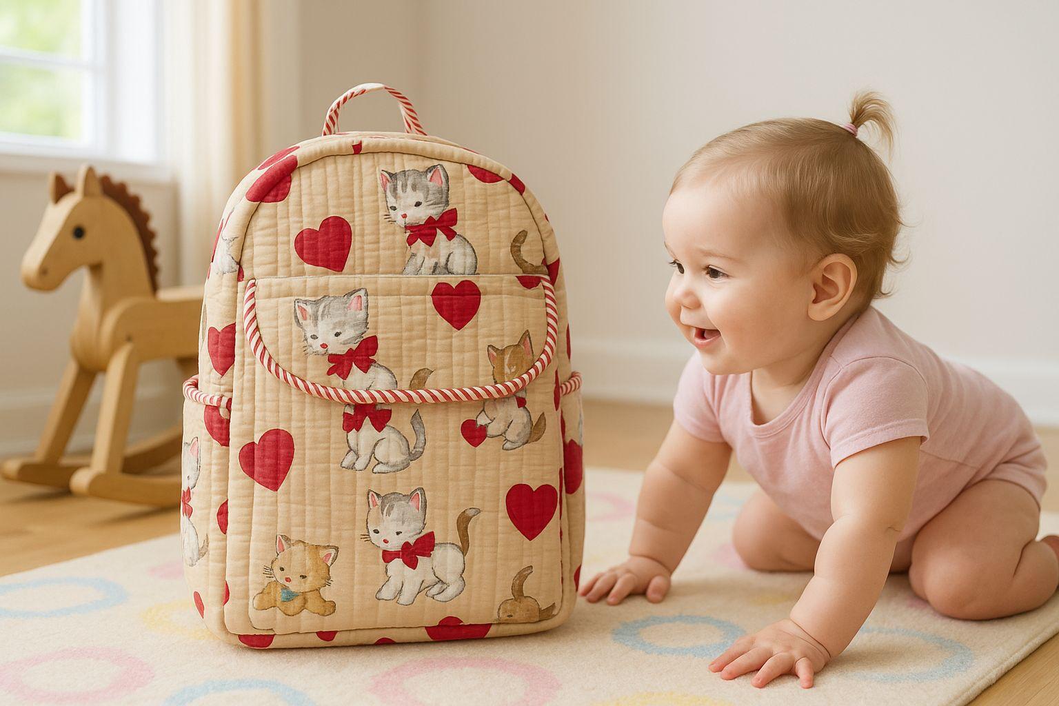 Pure cotton quilted kids backpacks - 15x7 inches