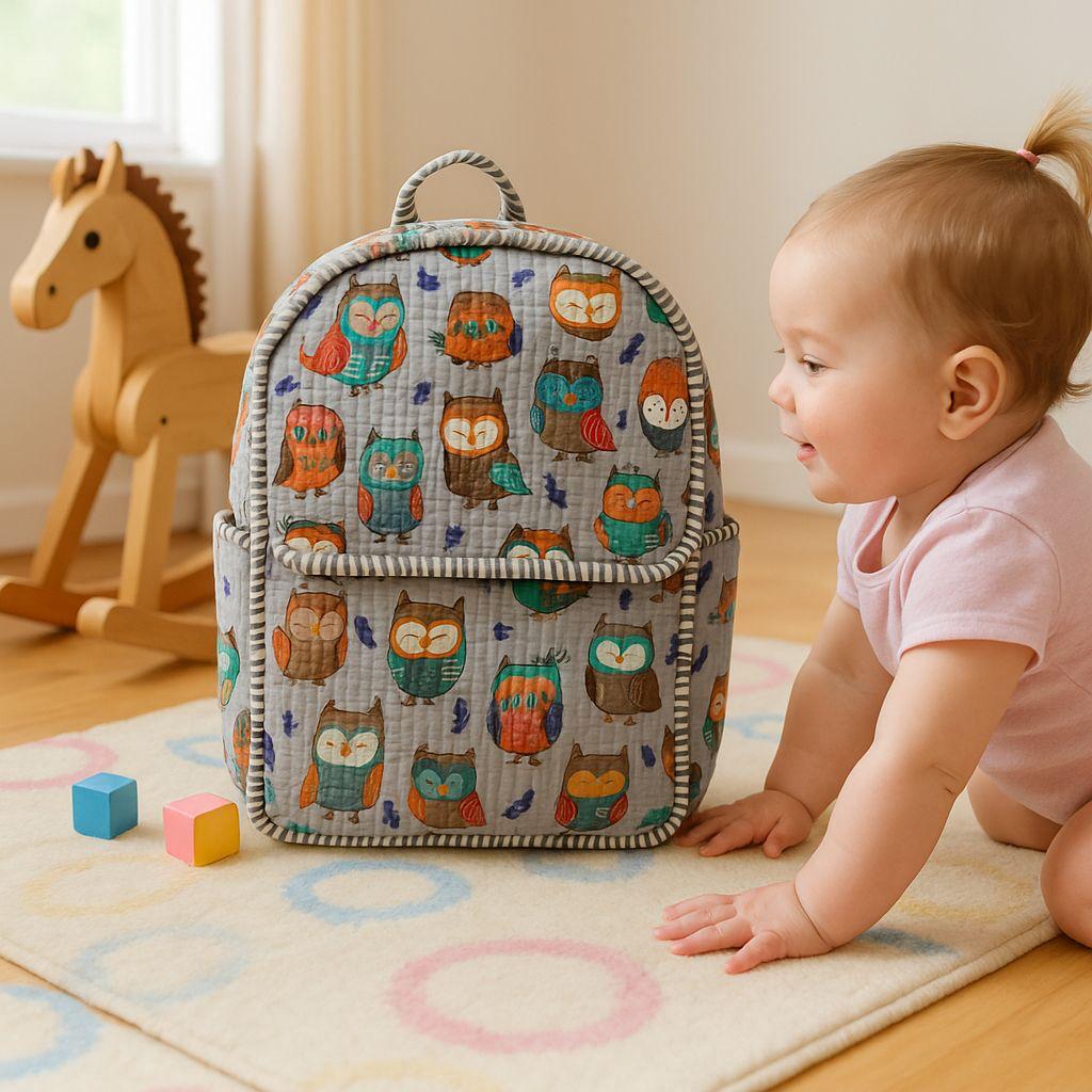 Pure cotton quilted kids backpacks - 15x7 inches