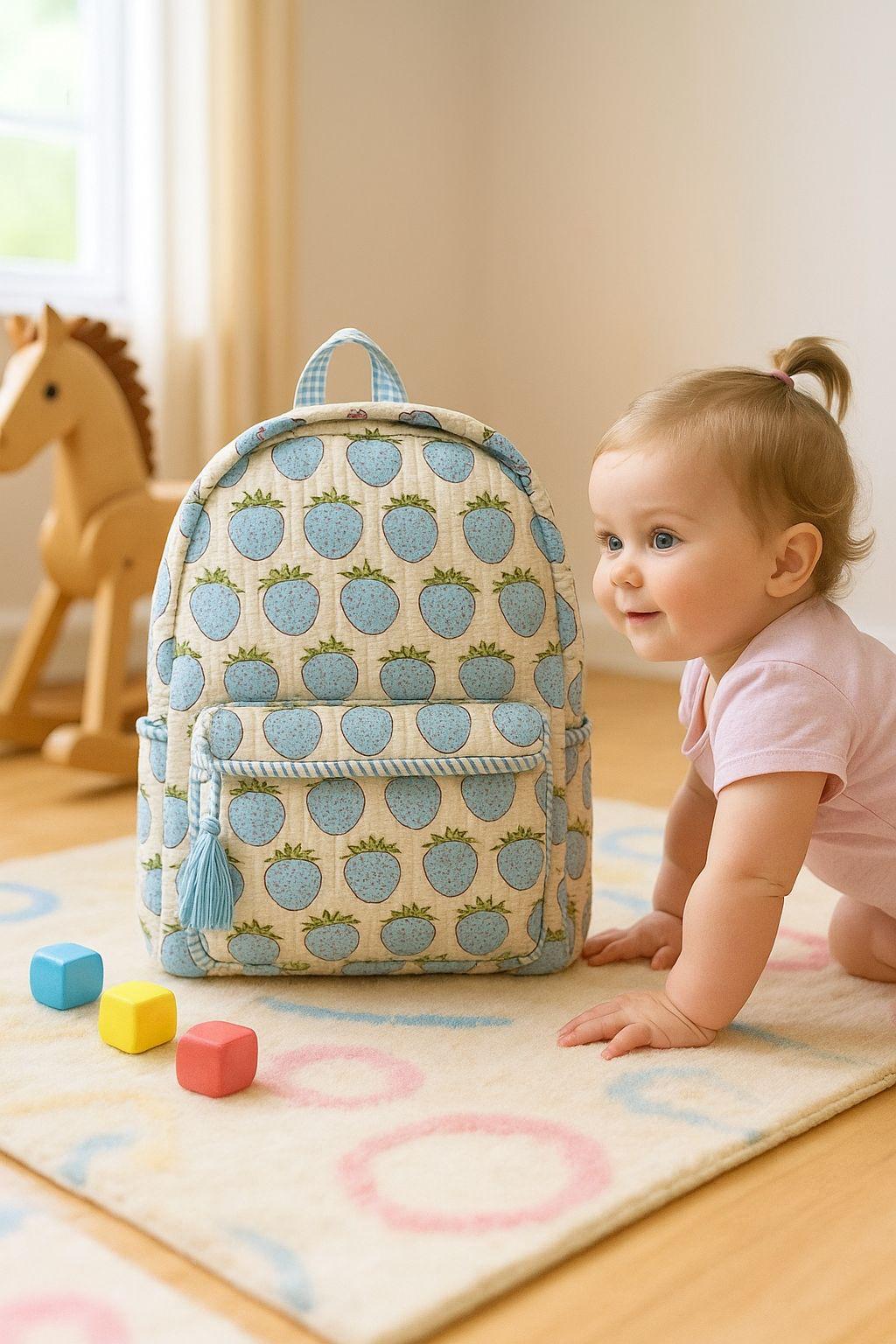 Pure cotton quilted kids backpacks - 15x7 inches