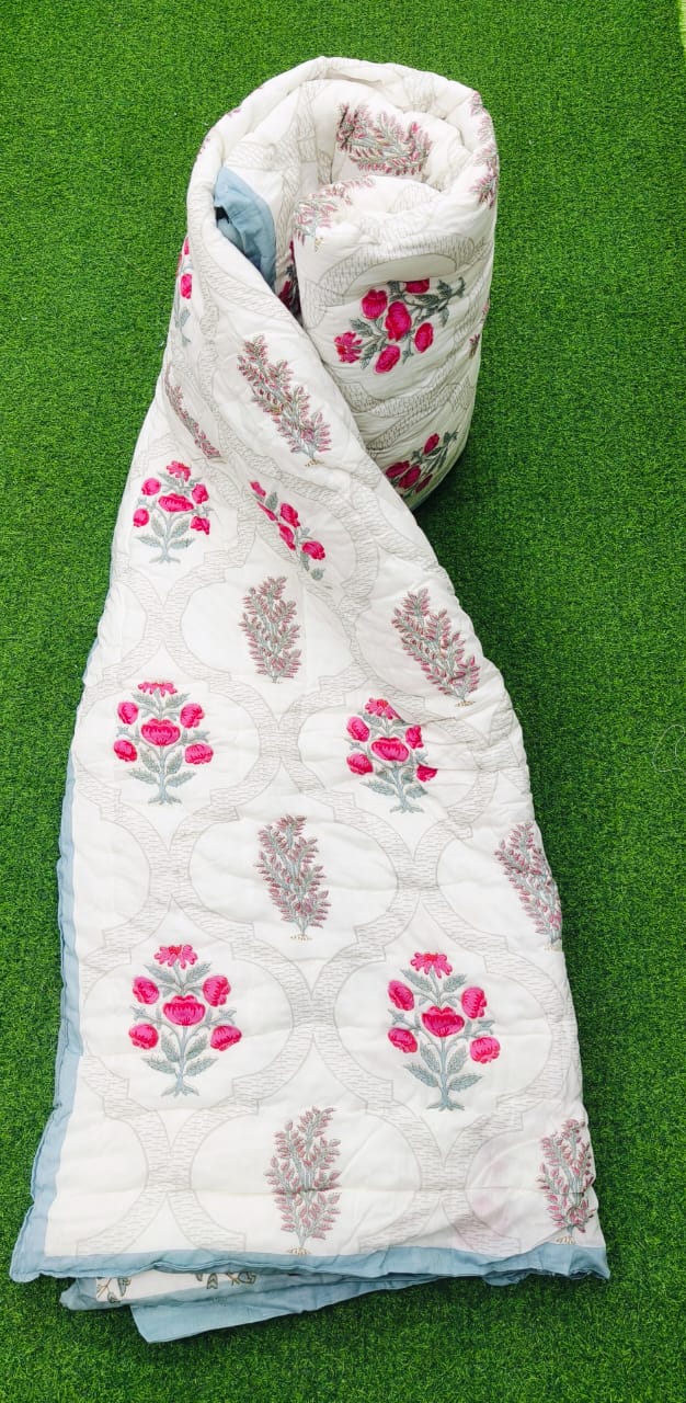 Pure mulmul cotton screen printed reversible double razai (90x108 inches)