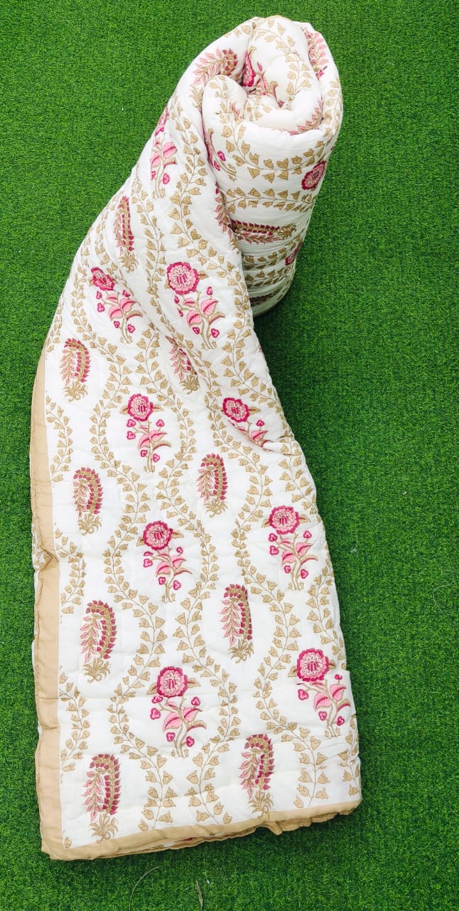 Pure mulmul cotton screen printed reversible double razai (90x108 inches)