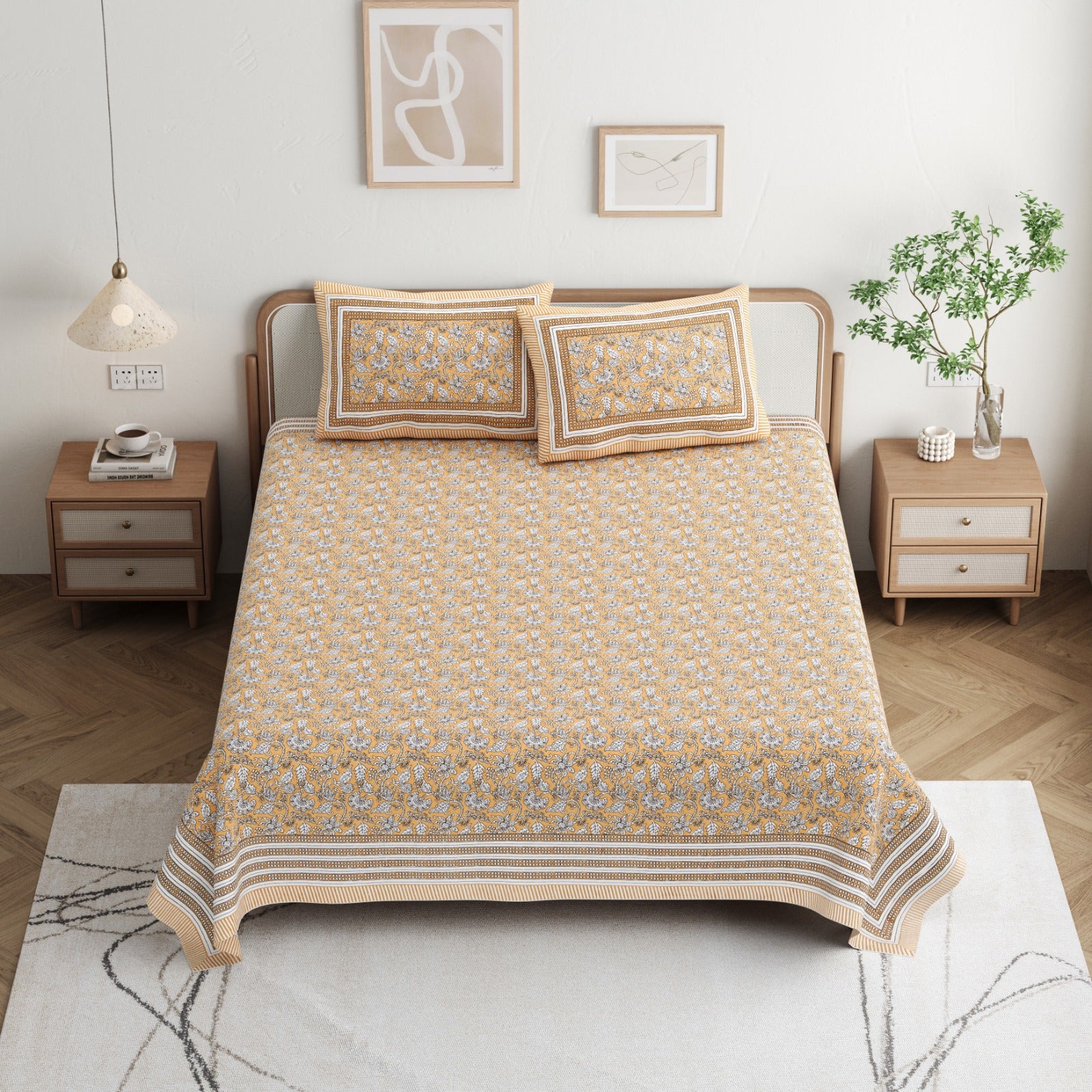 Pure cotton double bedsheet with 2 pillow covers (90x108 inches)