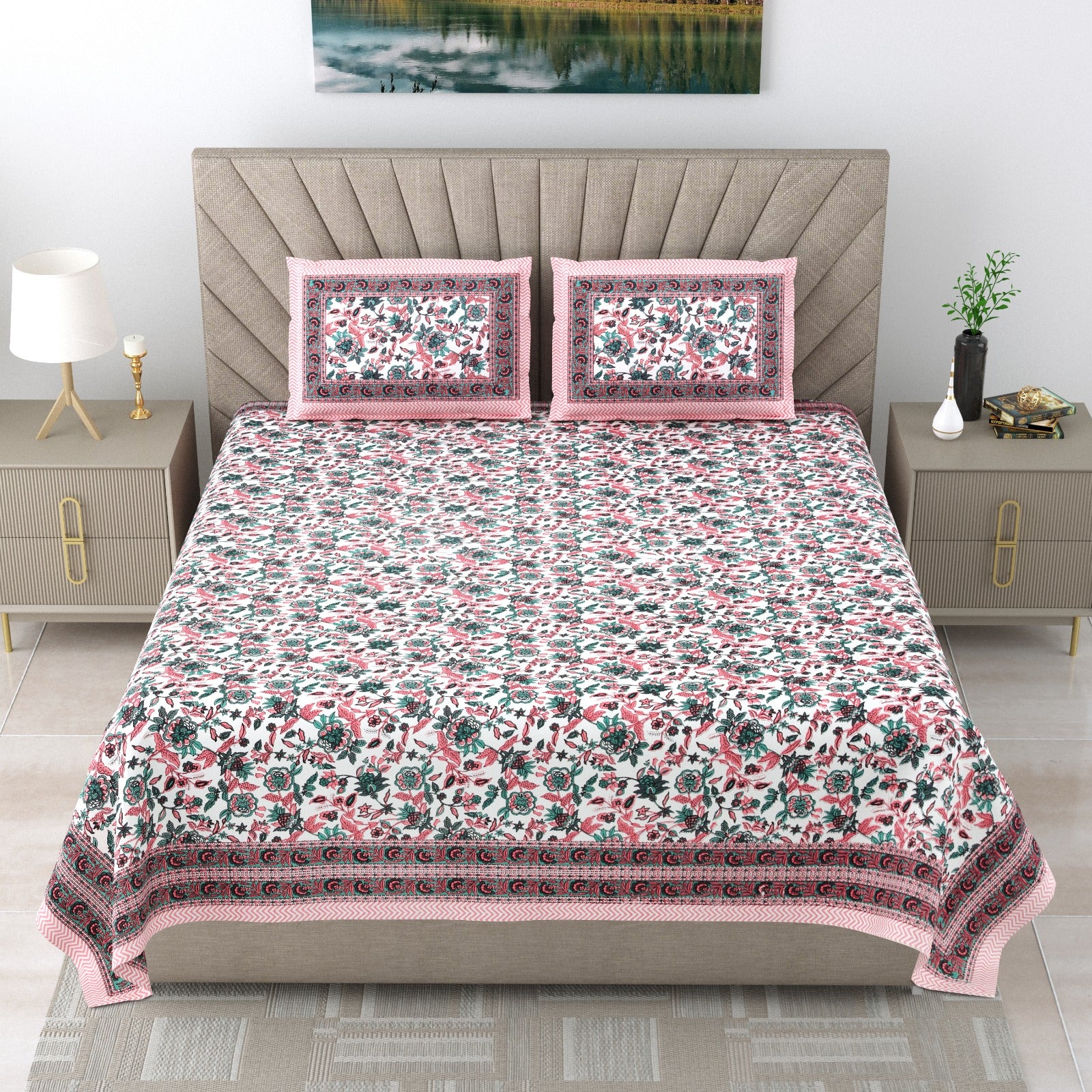 Pure cotton double bedsheet with 2 pillow covers (90x108 inches)