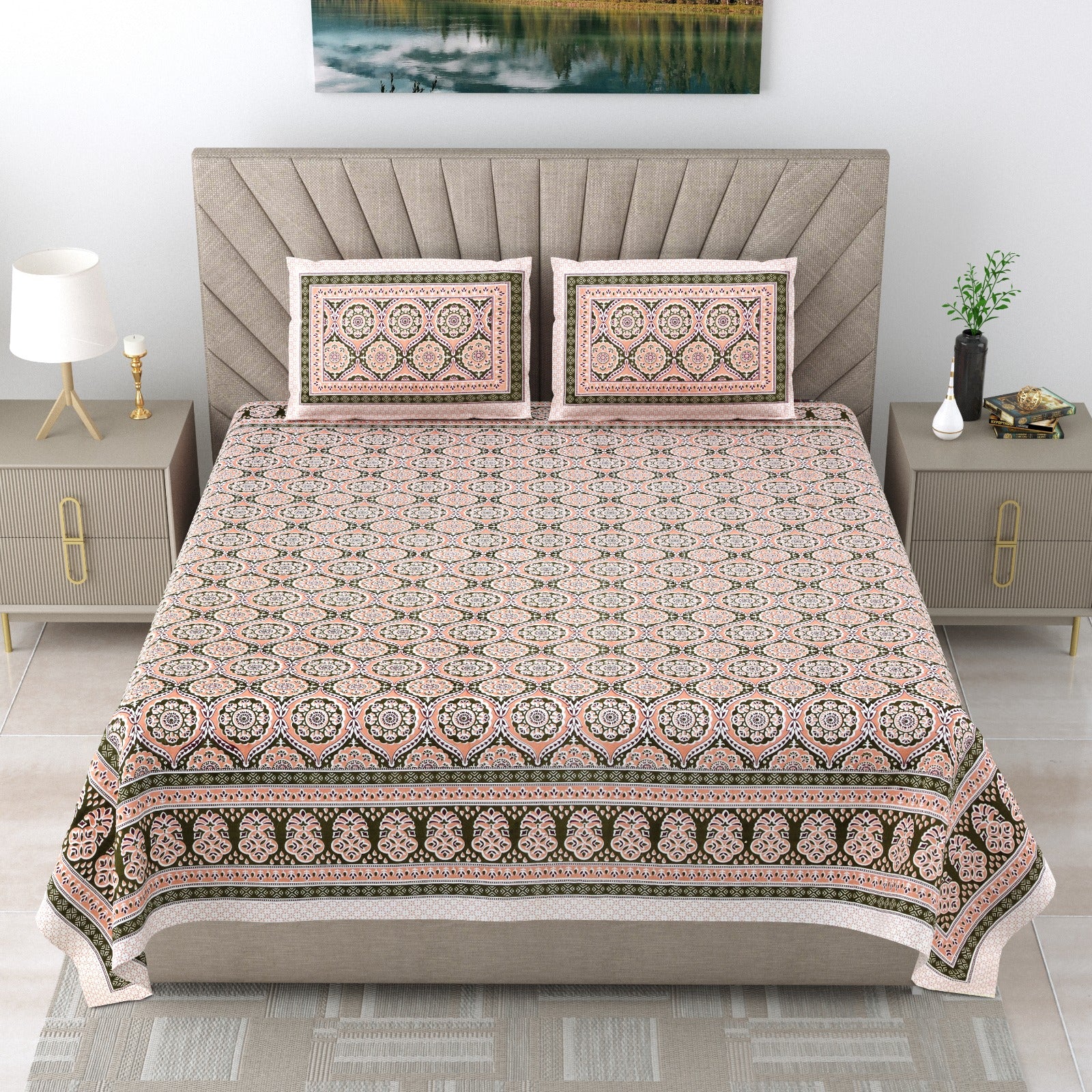 Pure cotton double bedsheet with 2 pillow covers (90x108 inches)