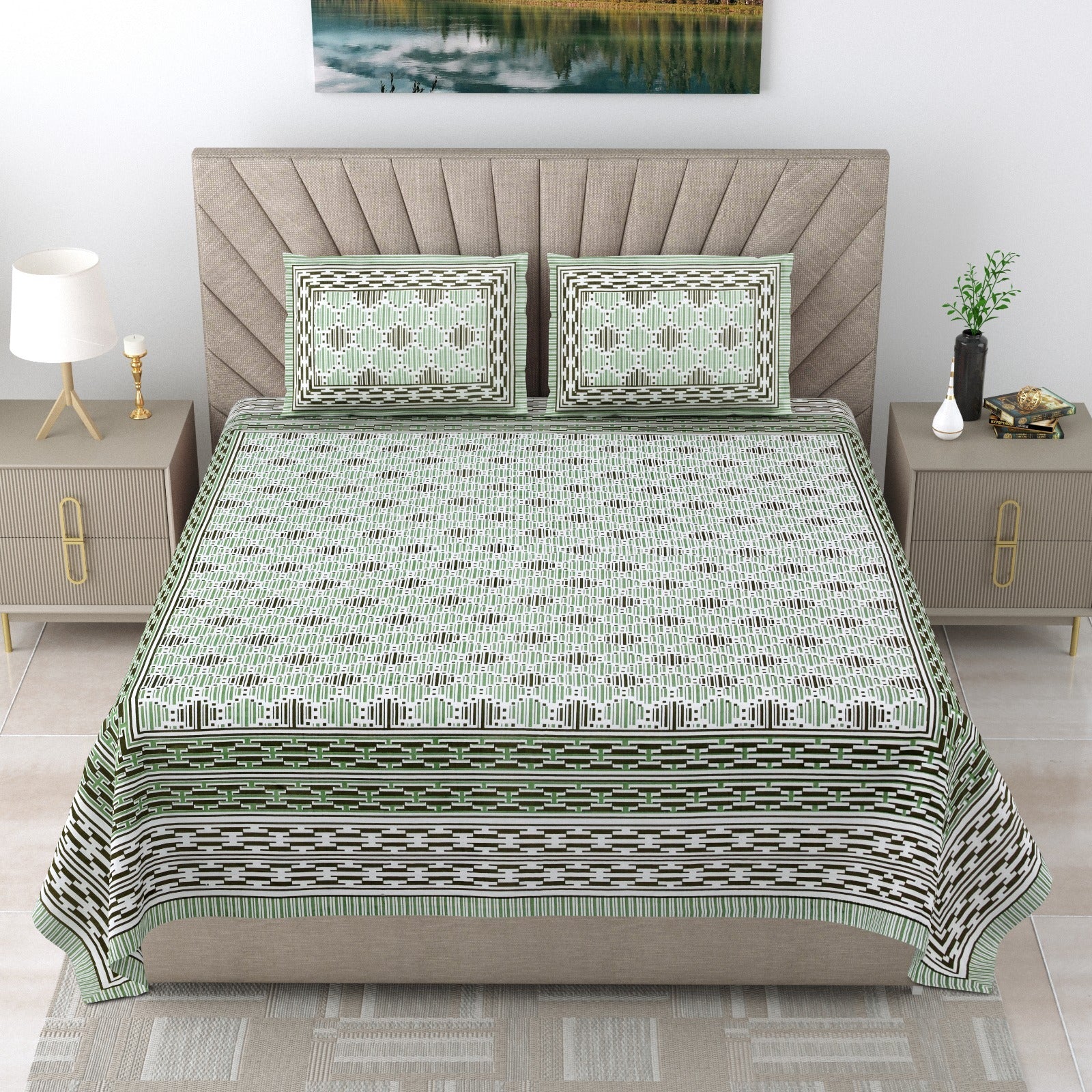 Pure cotton double bedsheet with 2 pillow covers (90x108 inches)