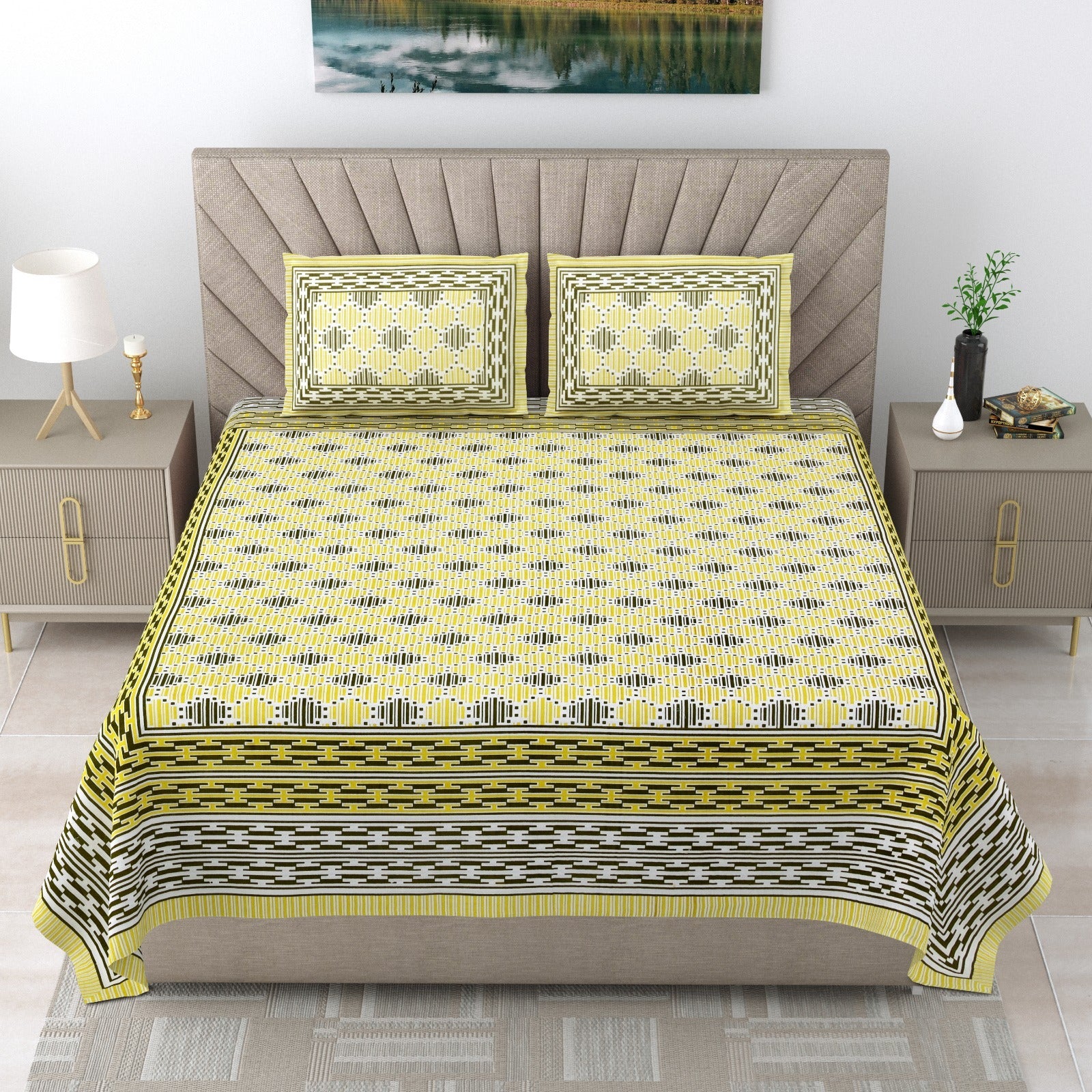 Pure cotton double bedsheet with 2 pillow covers (90x108 inches)