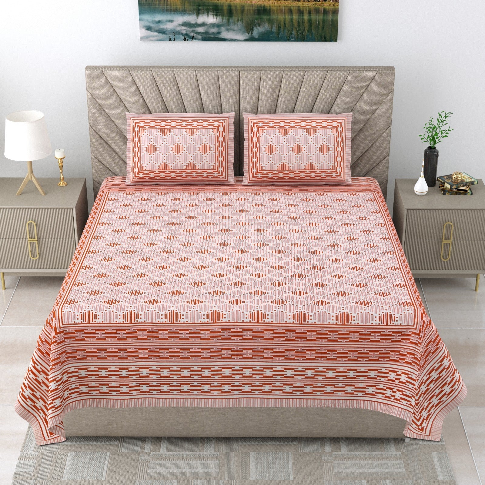 Pure cotton double bedsheet with 2 pillow covers (90x108 inches)