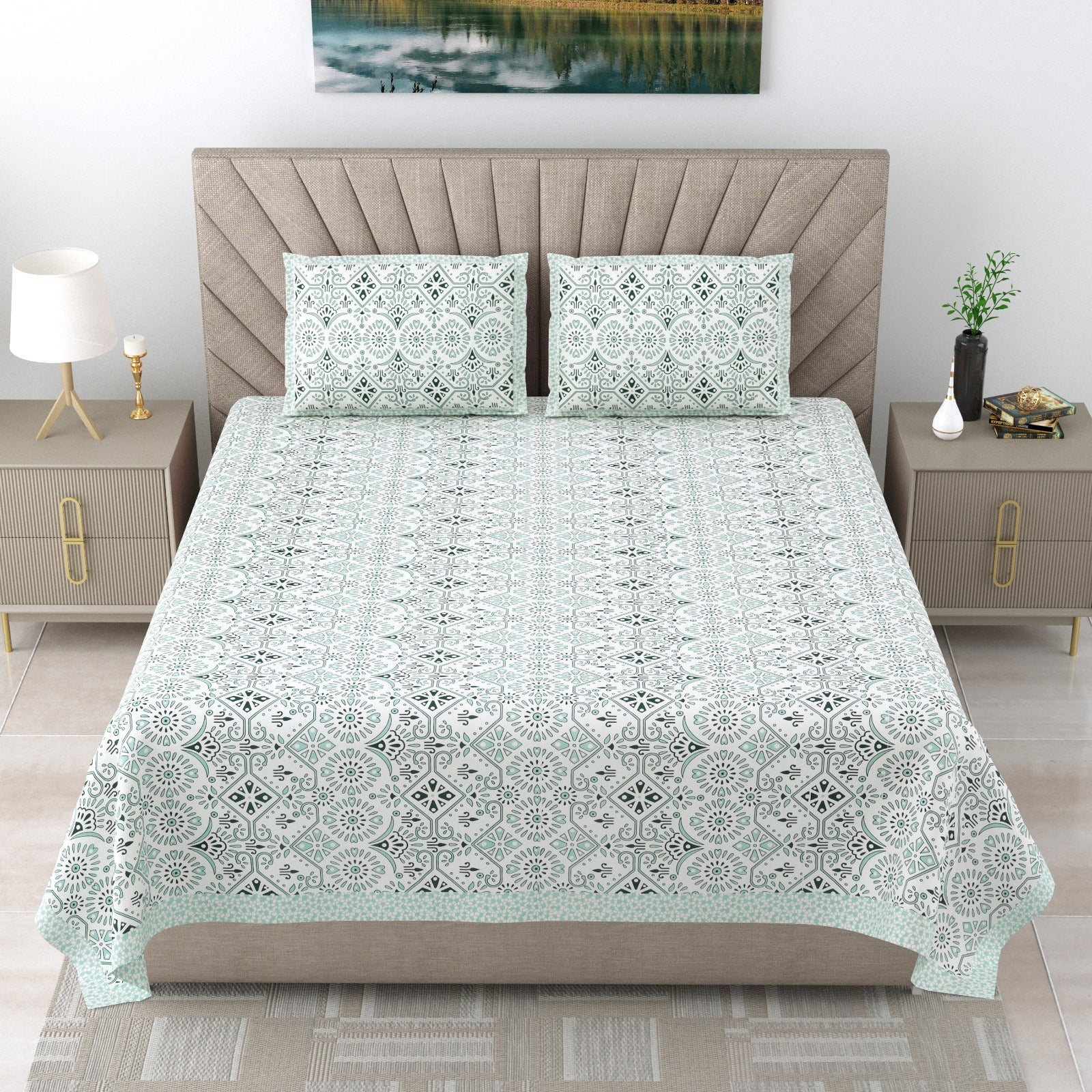 Pure cotton double bedsheet with 2 pillow covers (90x108 inches)