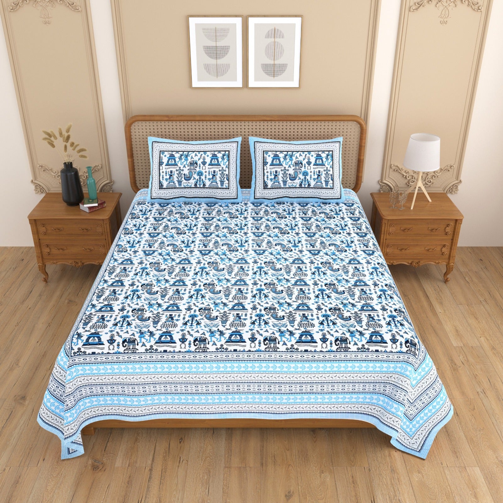 Pure cotton double bedsheet with 2 pillow covers (90x108 inches)