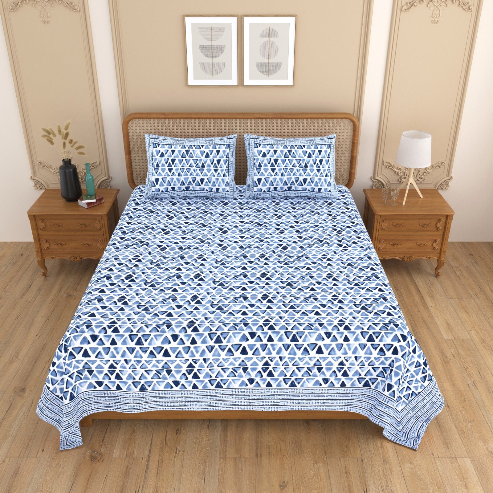 Pure cotton double bedsheet with 2 pillow covers (90x108 inches)