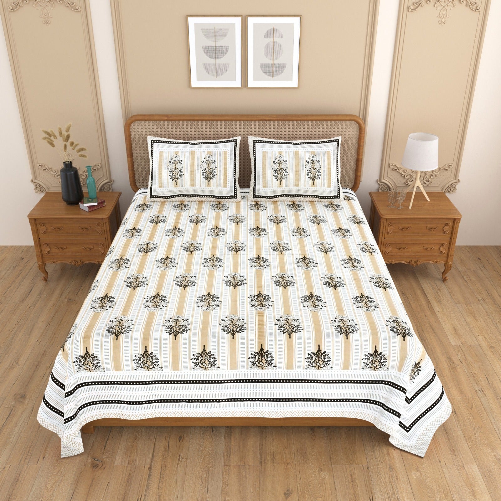 Pure cotton double bedsheet with 2 pillow covers (90x108 inches)