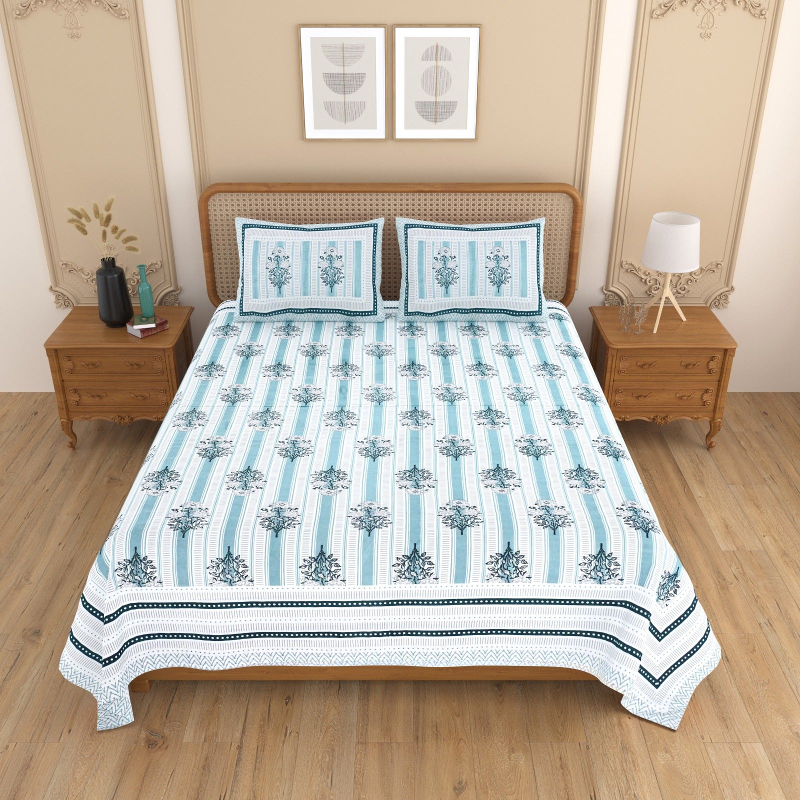 Pure cotton double bedsheet with 2 pillow covers (90x108 inches)