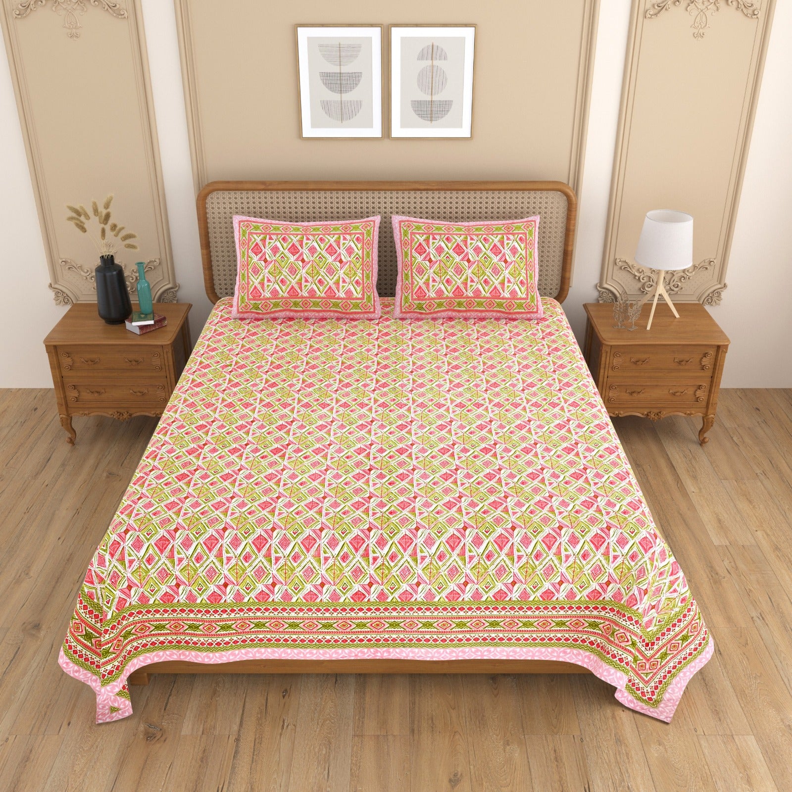 Pure cotton double bedsheet with 2 pillow covers (90x108 inches)