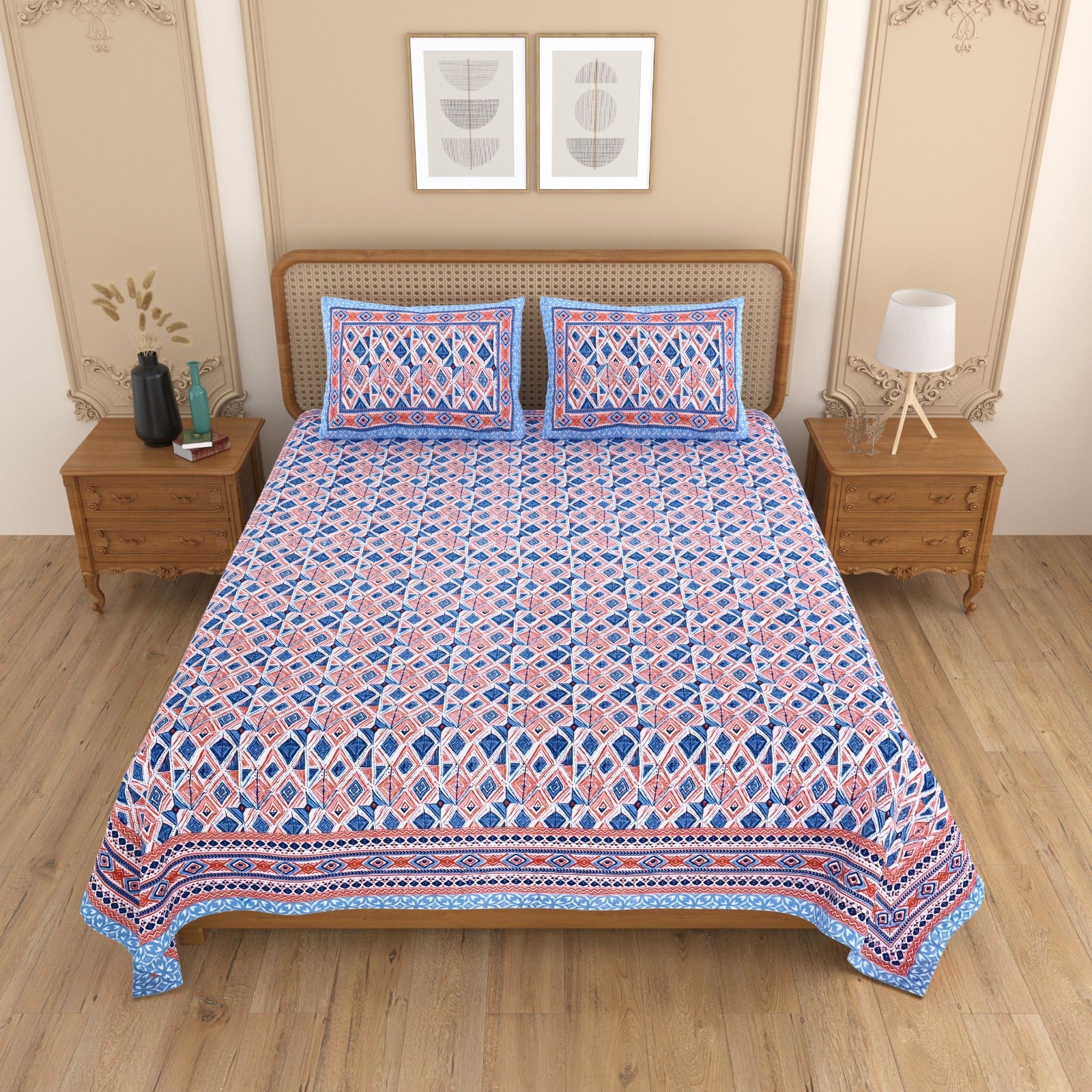 Pure cotton double bedsheet with 2 pillow covers (90x108 inches)